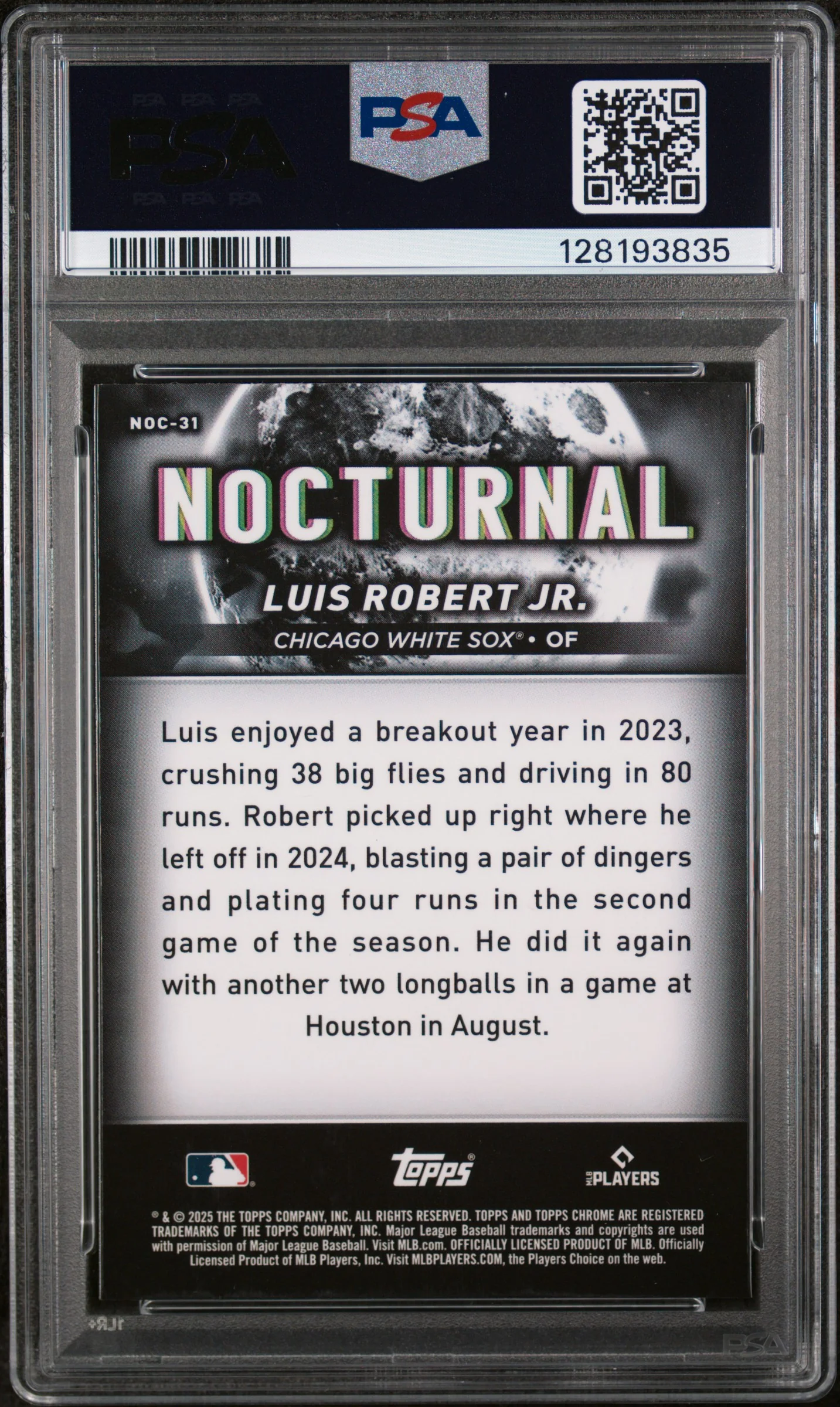 2025 Topps Chrome Black Nocturnal Luis Robert Jr. #NOC31 PSA 9 - Image 2