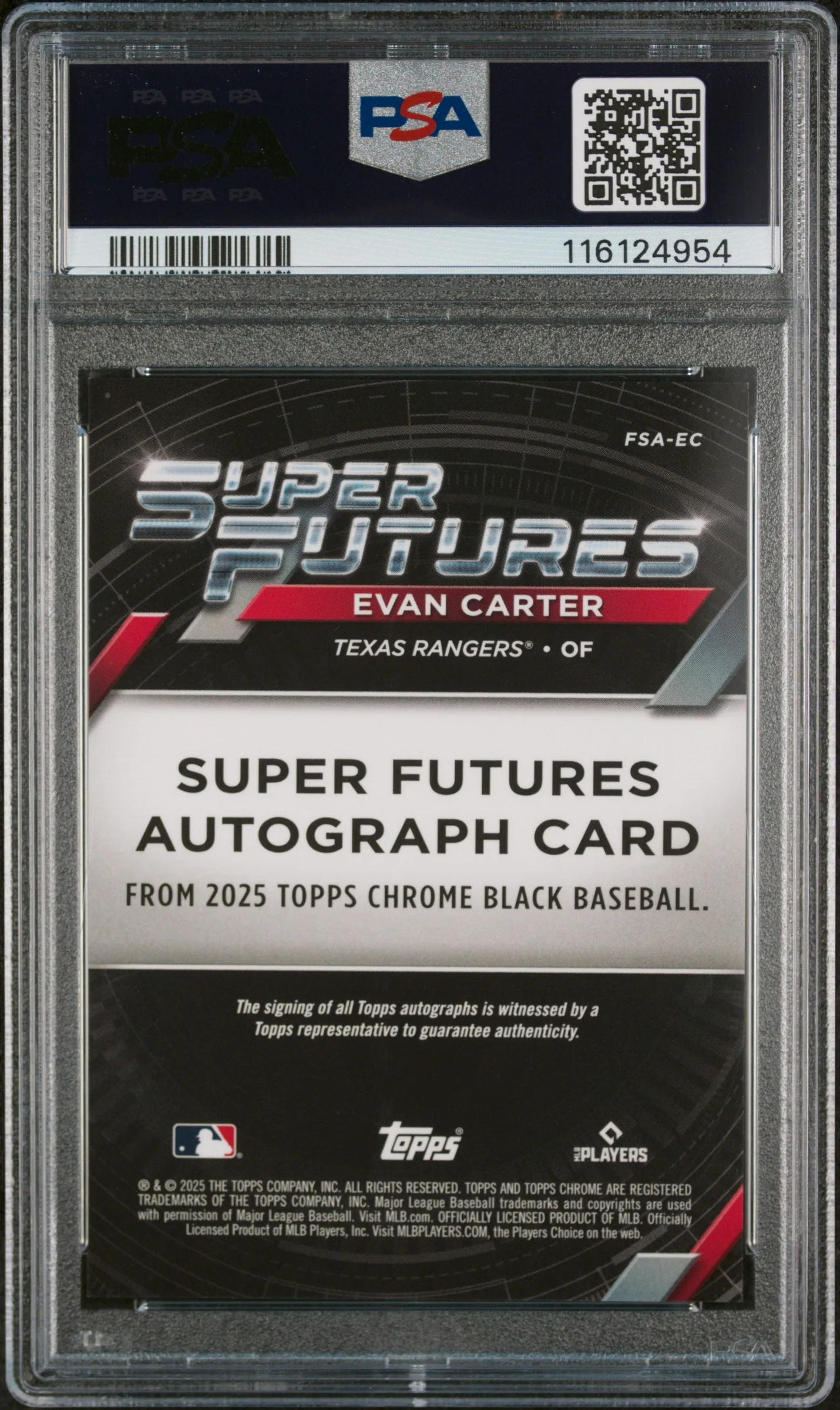 2025 Topps Chrome Black Super Futures Evan Carter #FSA-EC Auto /99 PSA 9 - Image 2