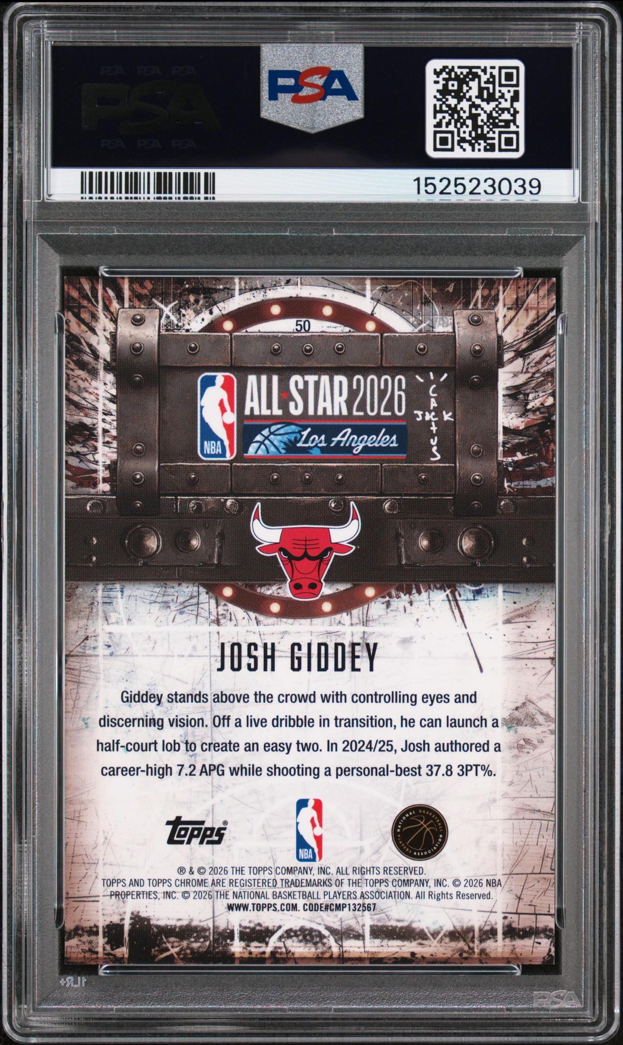 2025 Topps Chrome Cactus Jack X NBA All-Star Game Laser Josh Giddey #50 /25 PSA 10 - Image 2