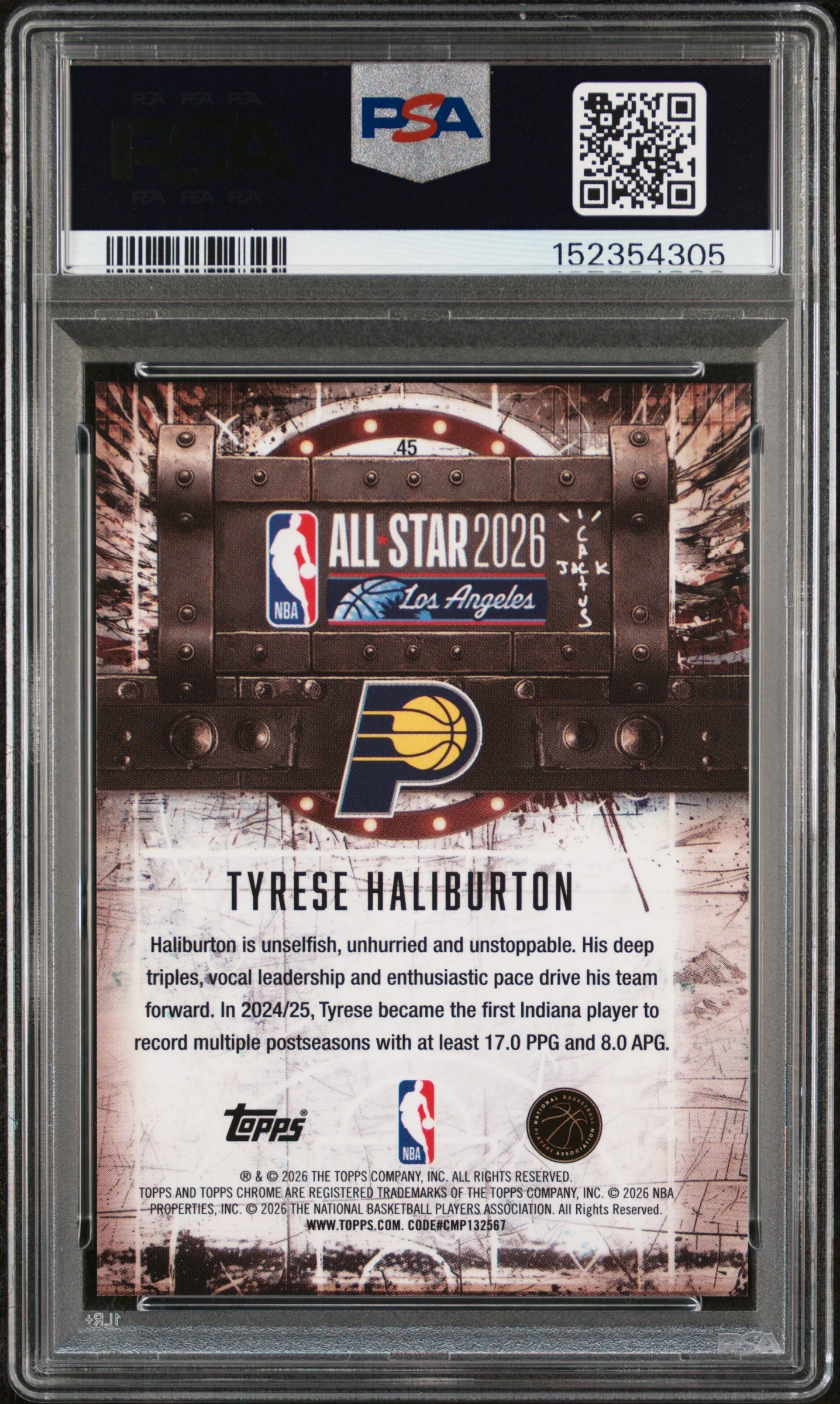2025 Topps Chrome Cactus Jack X NBA All-Star Game Red Refractor Tyrese Haliburton #45 PSA 9 - Image 2