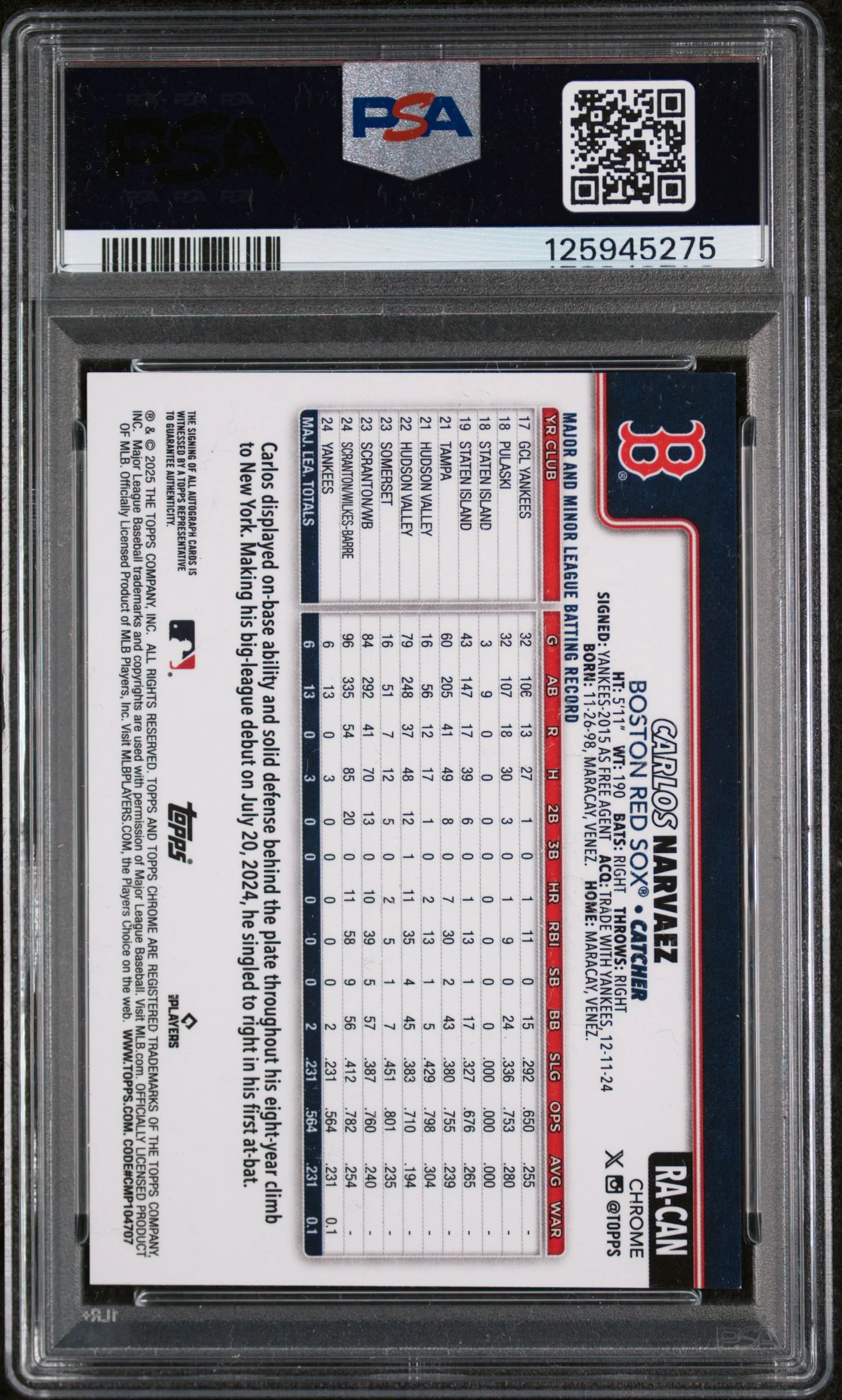 2025 Topps Chrome Carlos Narvaez #RA-CAN PSA 8 - Image 2