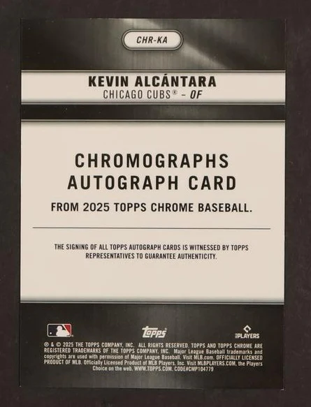 2025 Topps Chrome Kevin Alcántara Chromographs Rookie RC /5 Auto - Image 2