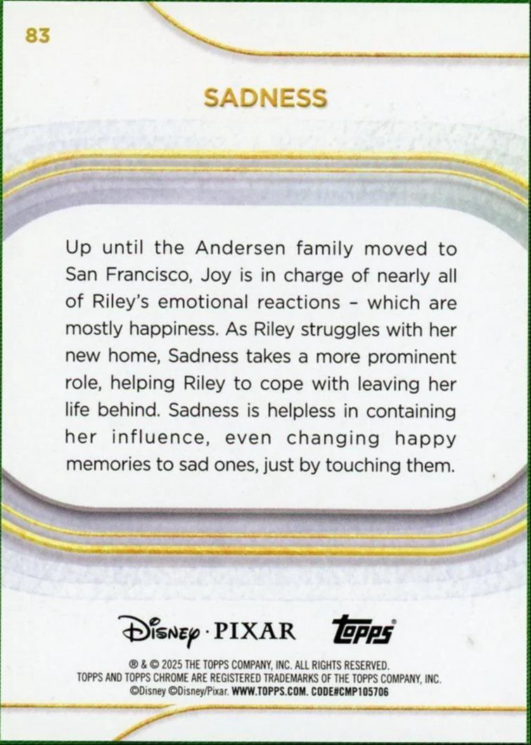2025 Topps Chrome Disney Sadness Black Wave /10 - Image 2