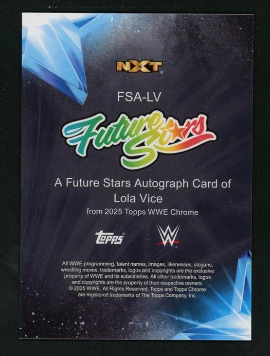 2025 Topps Chrome FSA-LV Lola Vice Future Stars /10 NXT Auto - Image 2