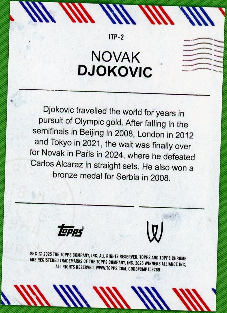 2025 Topps Chrome ITP-2 Novak Djokovic VG - Image 2