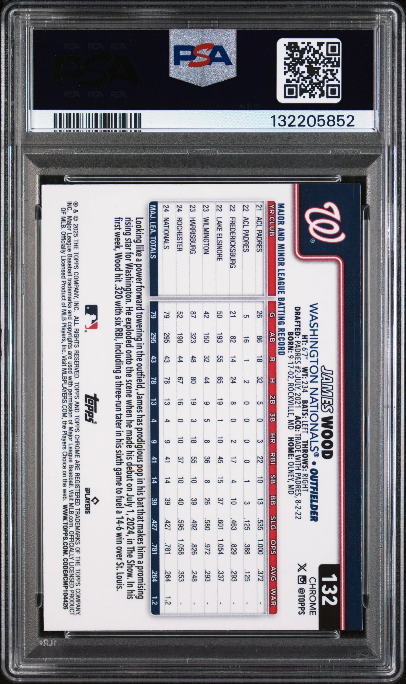2025 Topps Chrome James Wood #132 PSA 10 - Image 2