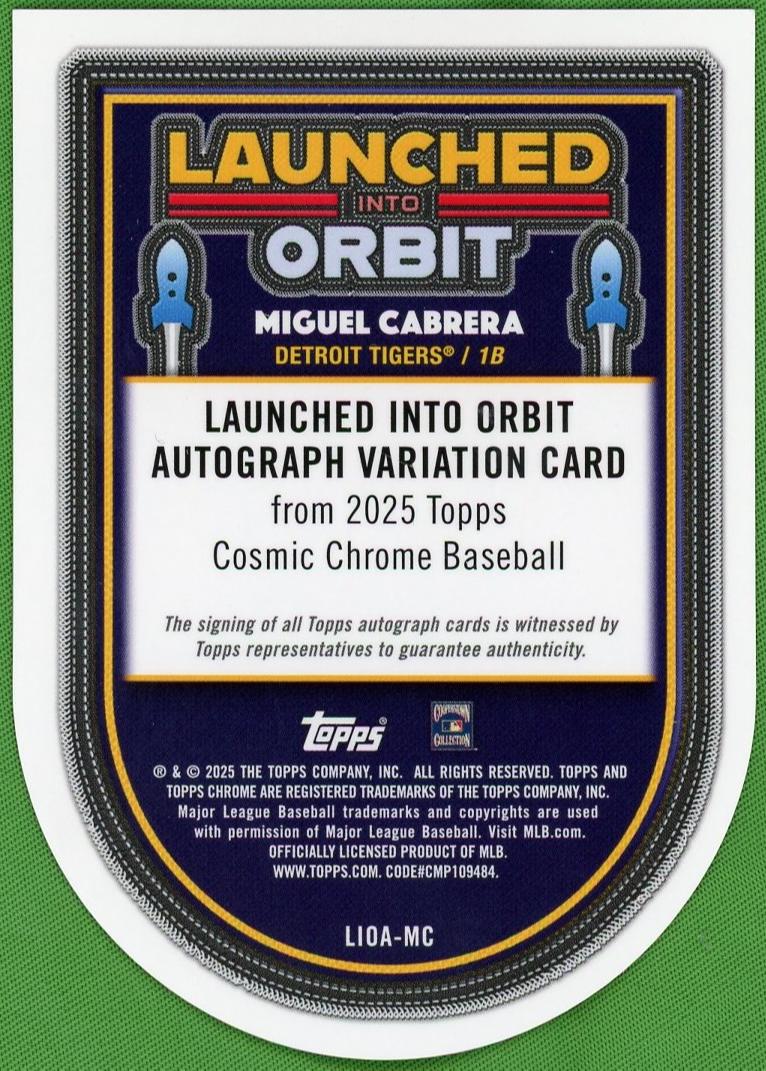 2025 Topps Chrome LIOA-MC Miguel Cabrera Launched Into Orbit 5/5 VG Detroit Tigers Auto - Image 2