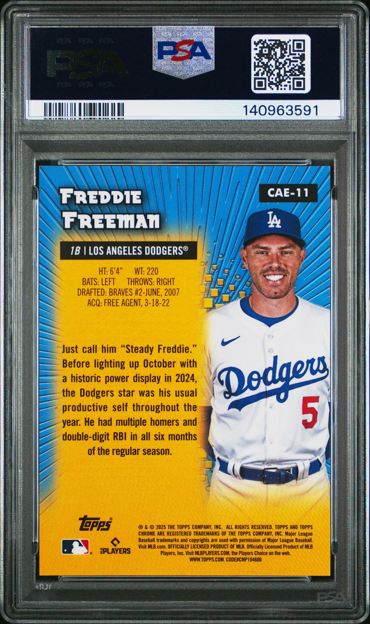 2025 Topps Chrome Logofractor Edition Chrome All-Etch Gold Refractor Freddie Freeman #CAE11 /50 PSA 10 - Image 2