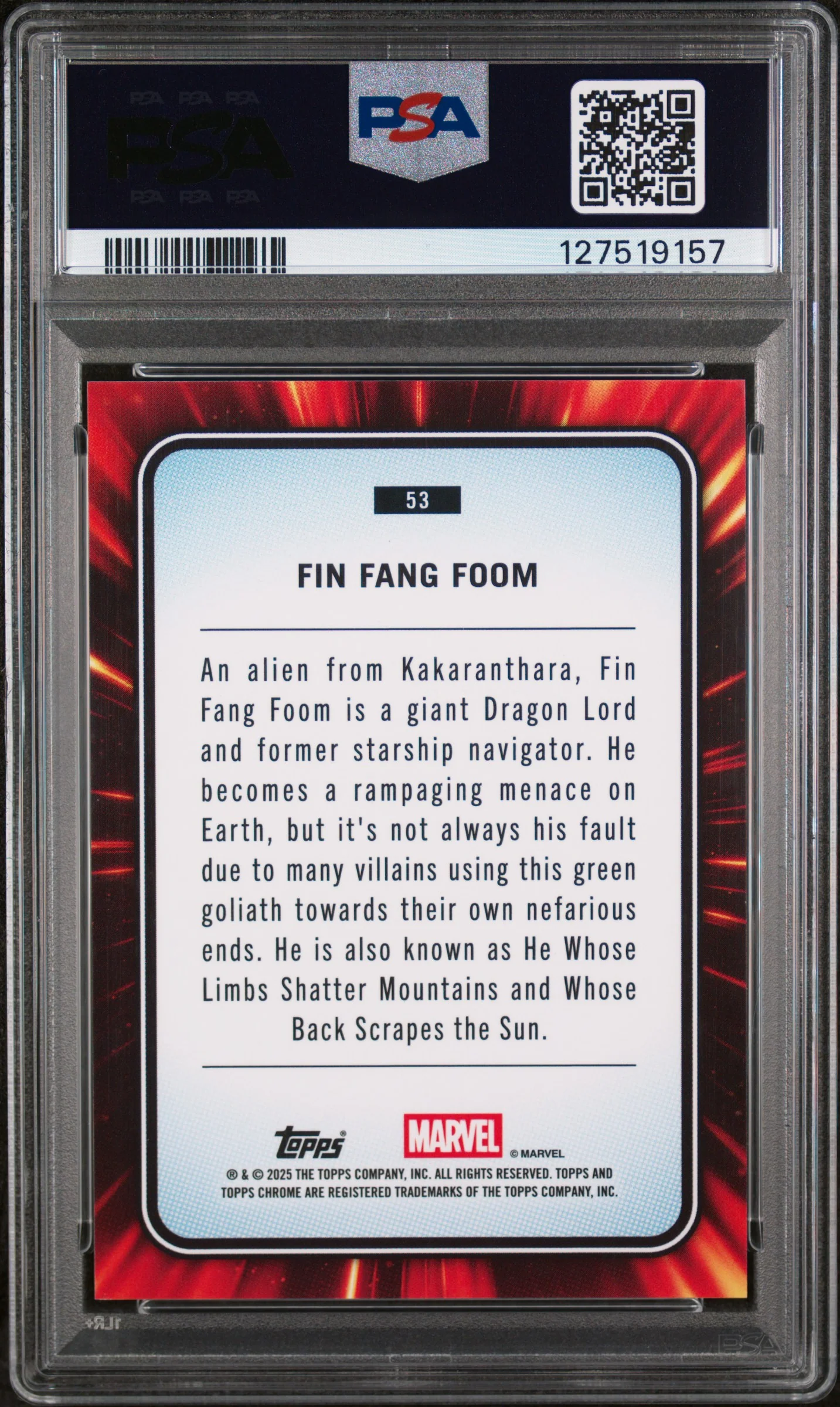 2025 Topps Chrome Marvel Black Refractor Fin Fang Foom #53 /10 PSA 8 - Image 2