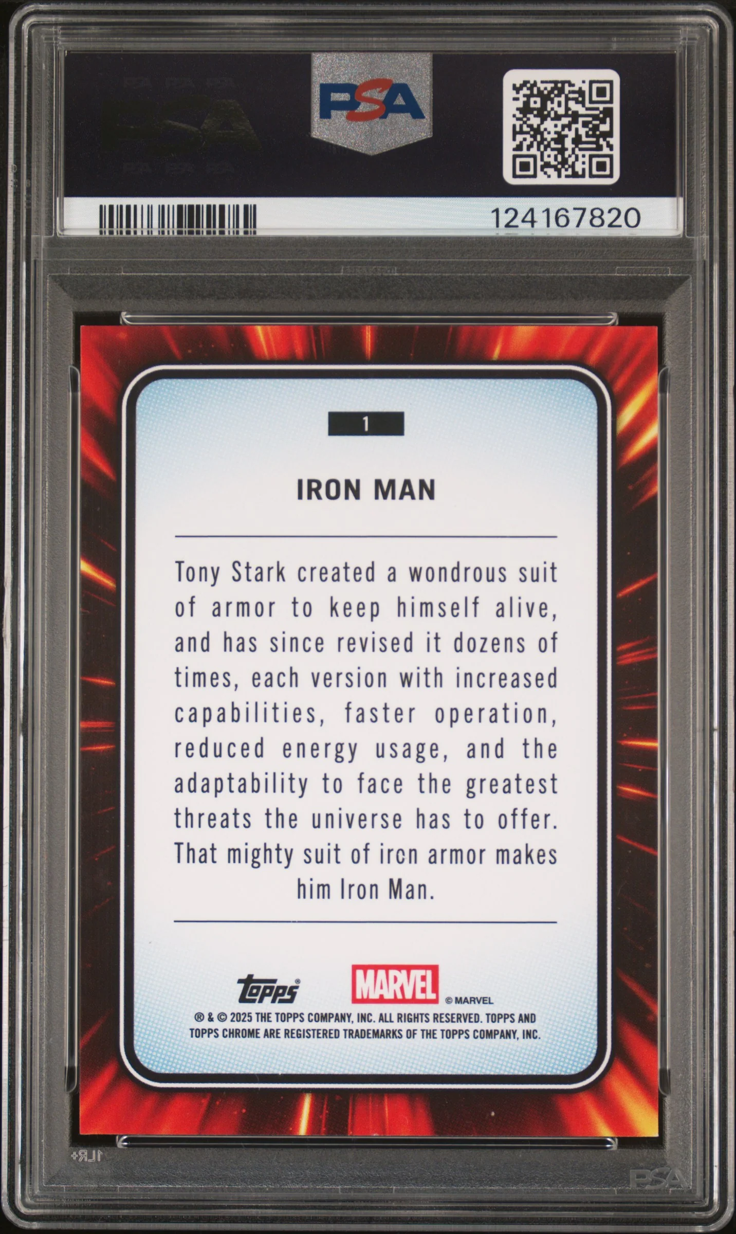 2025 Topps Chrome Marvel Gold Wave Iron Man #1 /80 PSA 8 - Image 2
