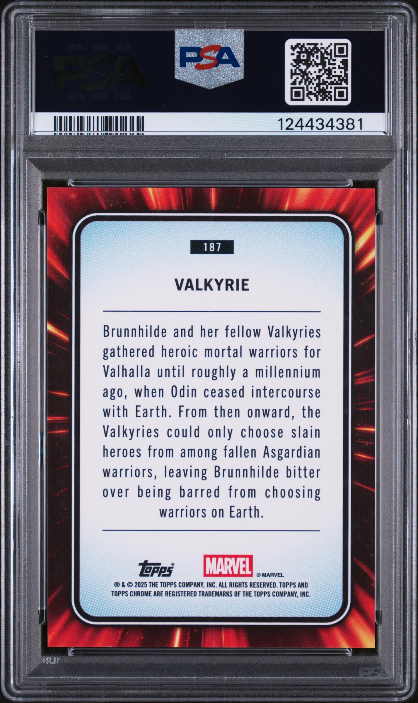 2025 Topps Chrome Marvel Human Torch Refractor Valkyrie #187 /99 PSA 8 - Image 2