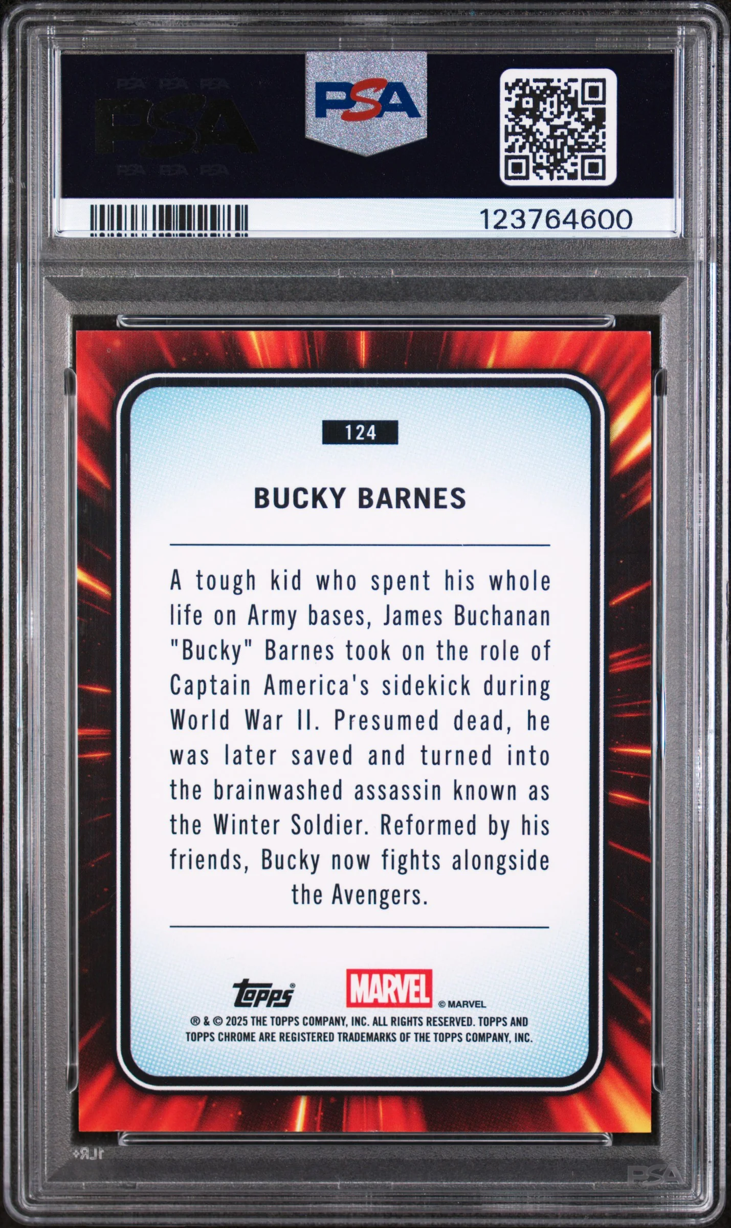 2025 Topps Chrome Marvel Iron Man Red & Gold Lazer Bucky Barnes #124 /100 PSA 9 - Image 2
