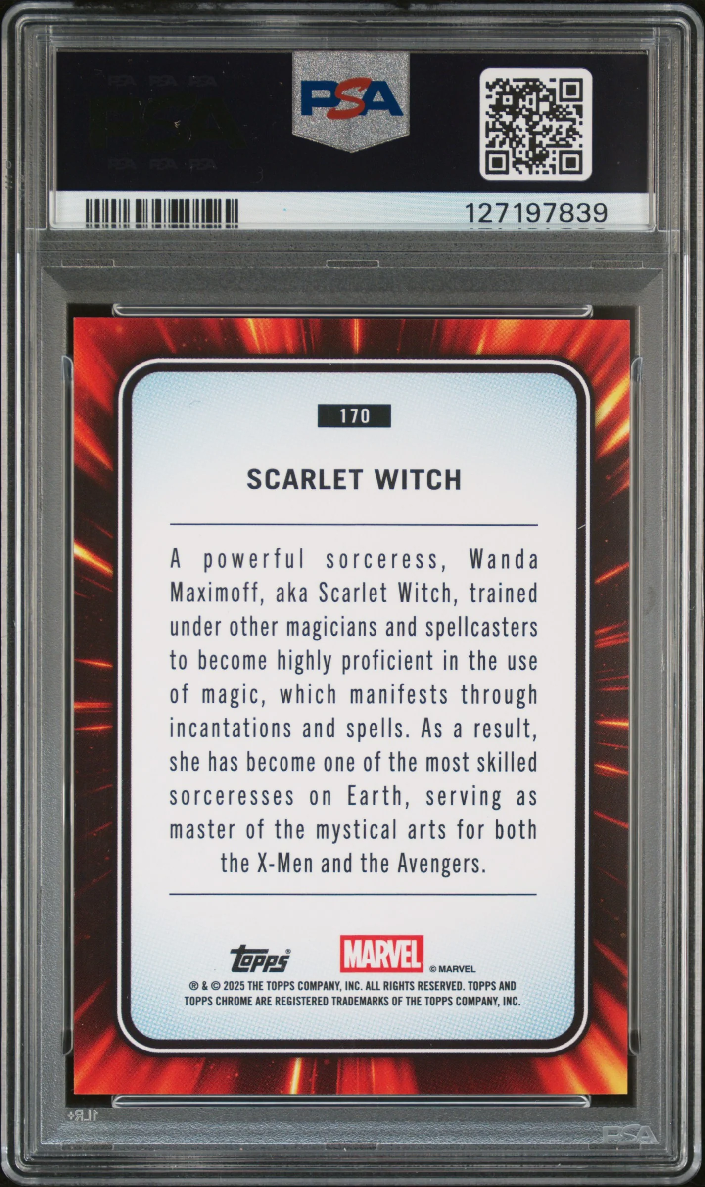 2025 Topps Chrome Marvel Red Wave Scarlet Witch #170 /5 PSA 7 - Image 2