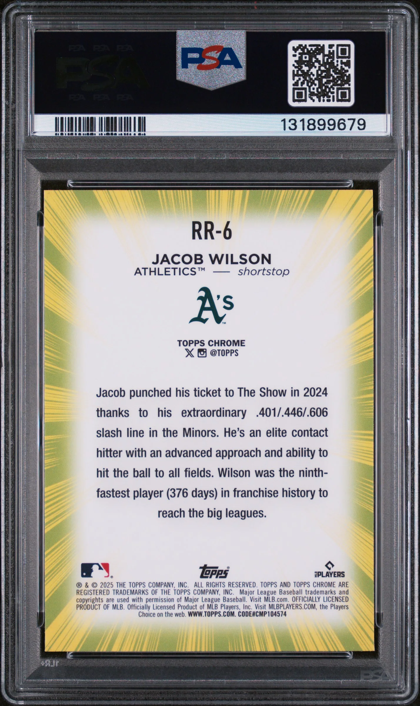 2025 Topps Chrome Radiating Rookie Jacob Wilson #RR6 PSA 10 - Image 2