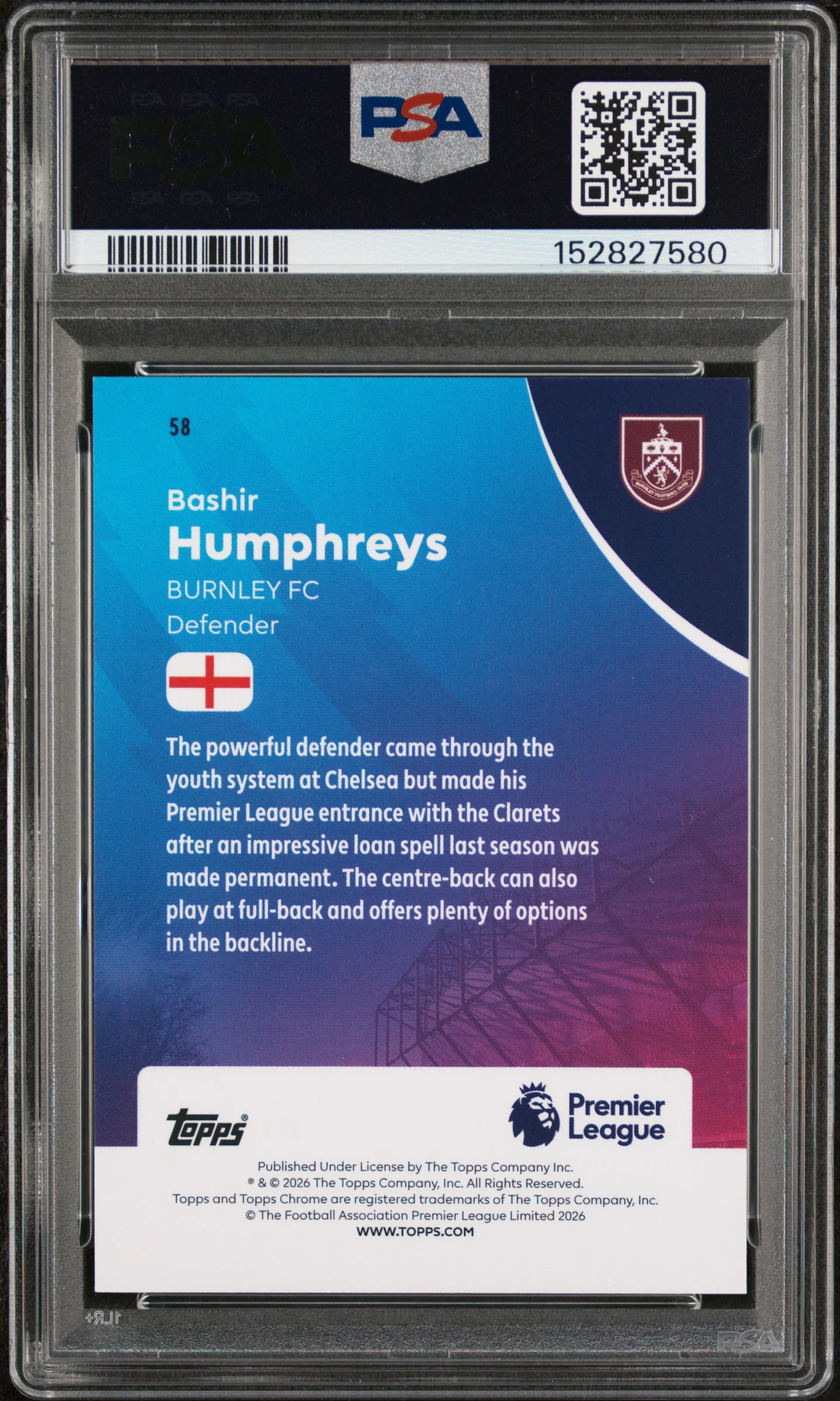2025 Topps Chrome Sapphire Edition Premier League Gold Bashir Humphreys #58 /50 PSA 10 - Image 2