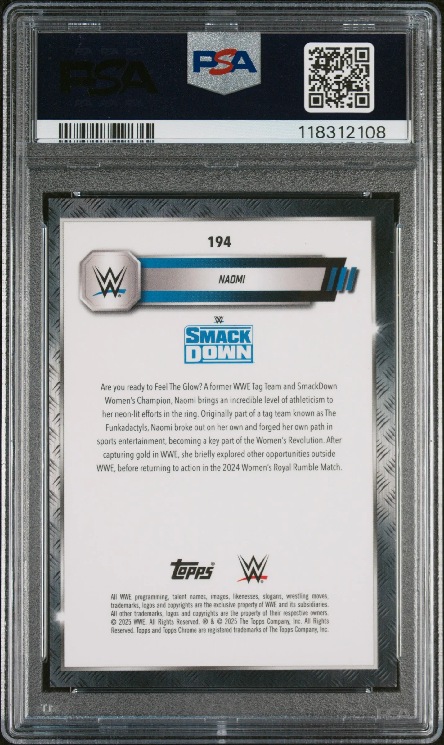 2025 Topps Chrome Sapphire Edition WWE Orange Naomi #194 /50 PSA 10 - Image 2
