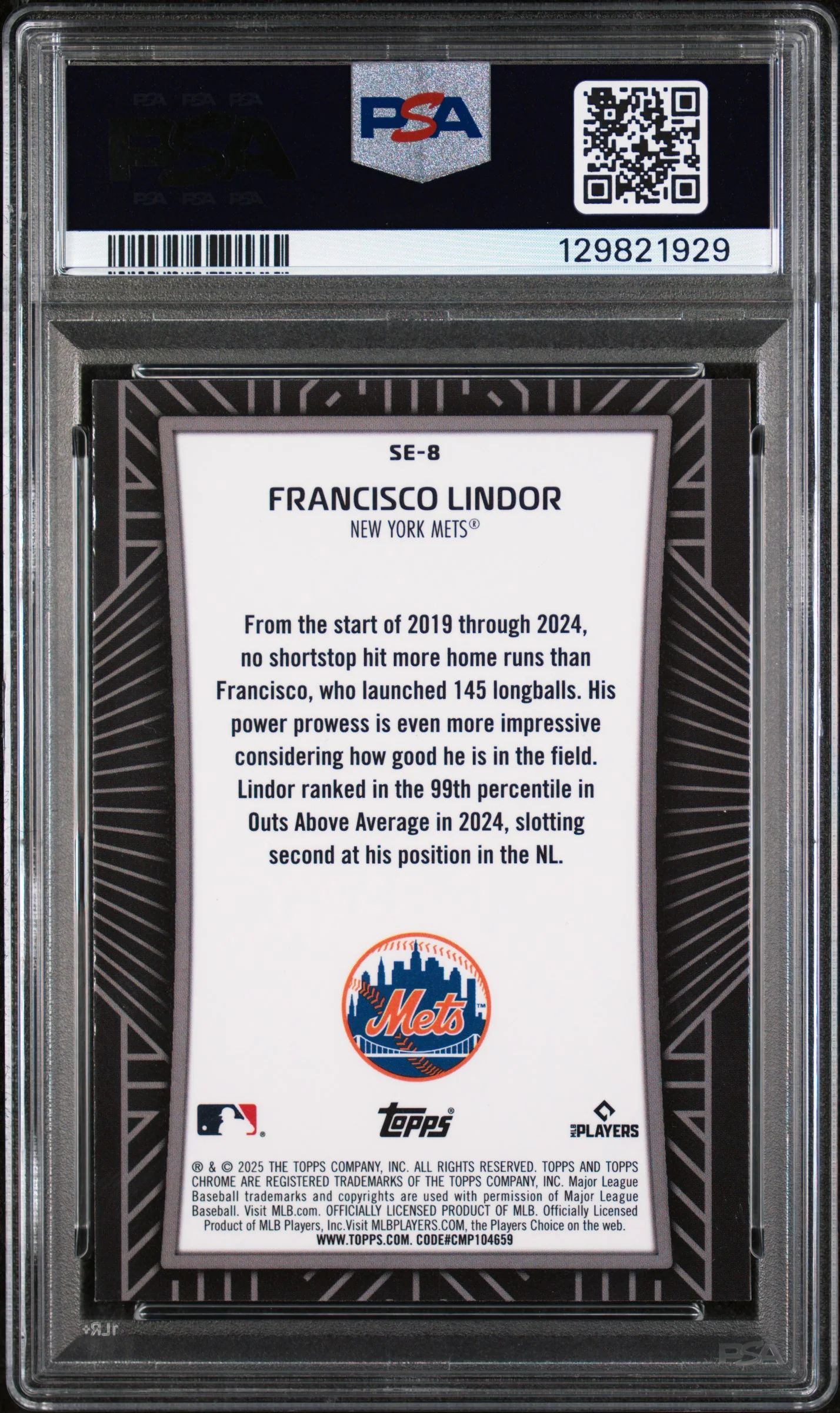2025 Topps Chrome Shadow Etch Francisco Lindor #SE-8 PSA 10 - Image 2
