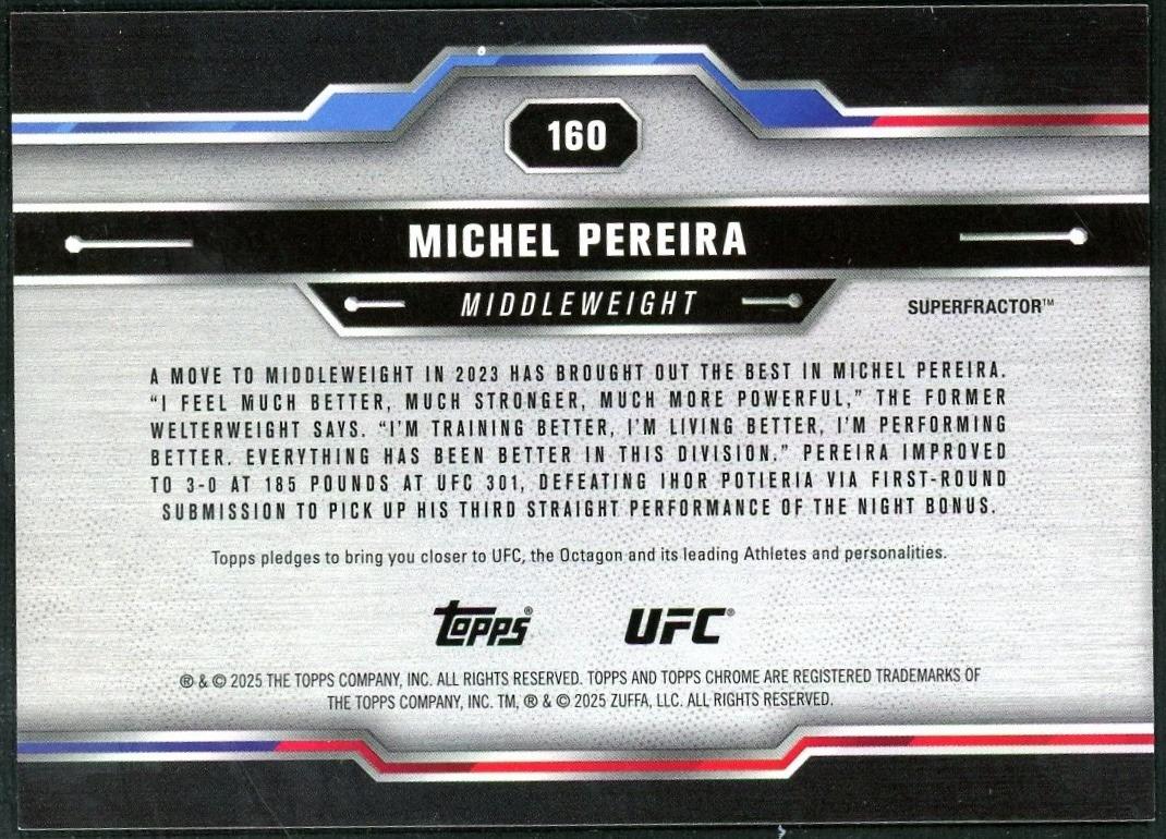 2025 Topps Chrome UFC Michel Pereira Superfractor 1/1 - Image 2