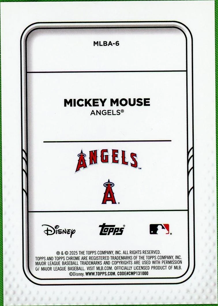 2025 Topps Chrome Update #MLBA-6 Mickey Mouse Disney Angels Road Jersey SSP - Image 2