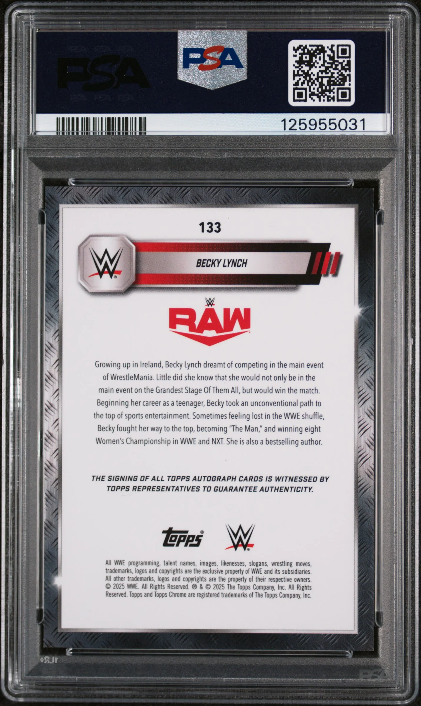 2025 Topps Chrome WWE Autograph-Gold Refractor Becky Lynch #133 /50 PSA 9 - Image 2
