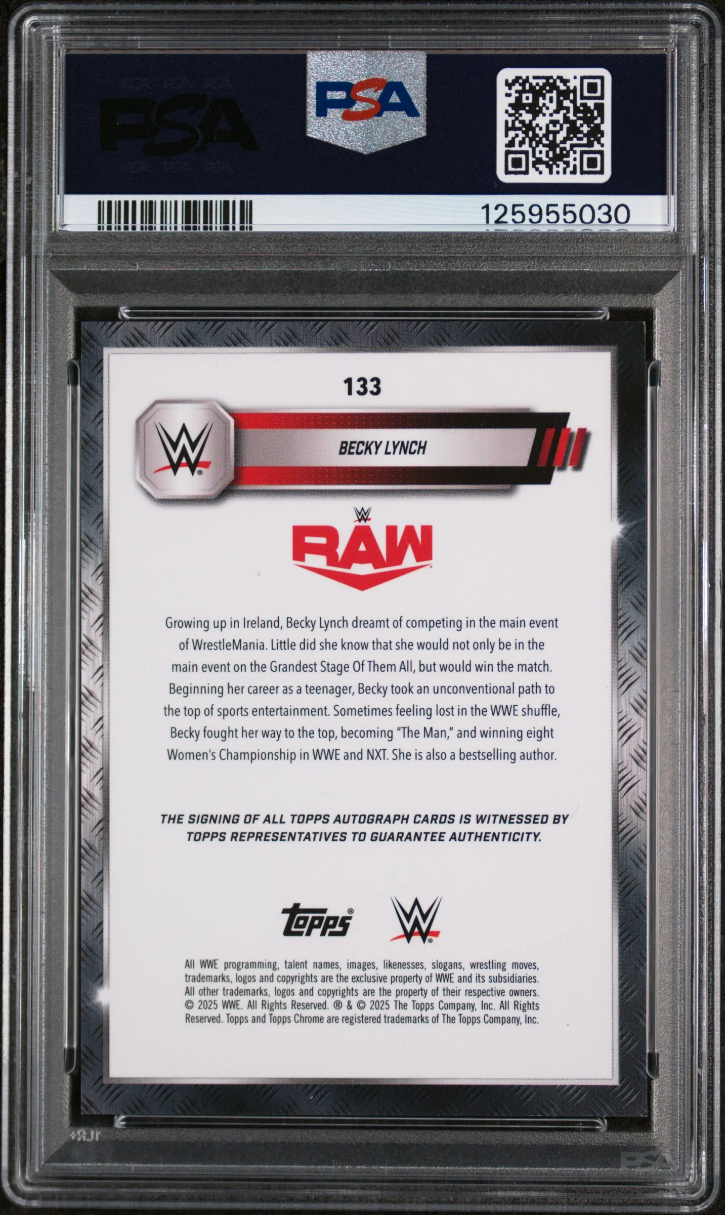 2025 Topps Chrome WWE Autograph-Orange Refractor Becky Lynch #133 /25 PSA 10 - Image 2