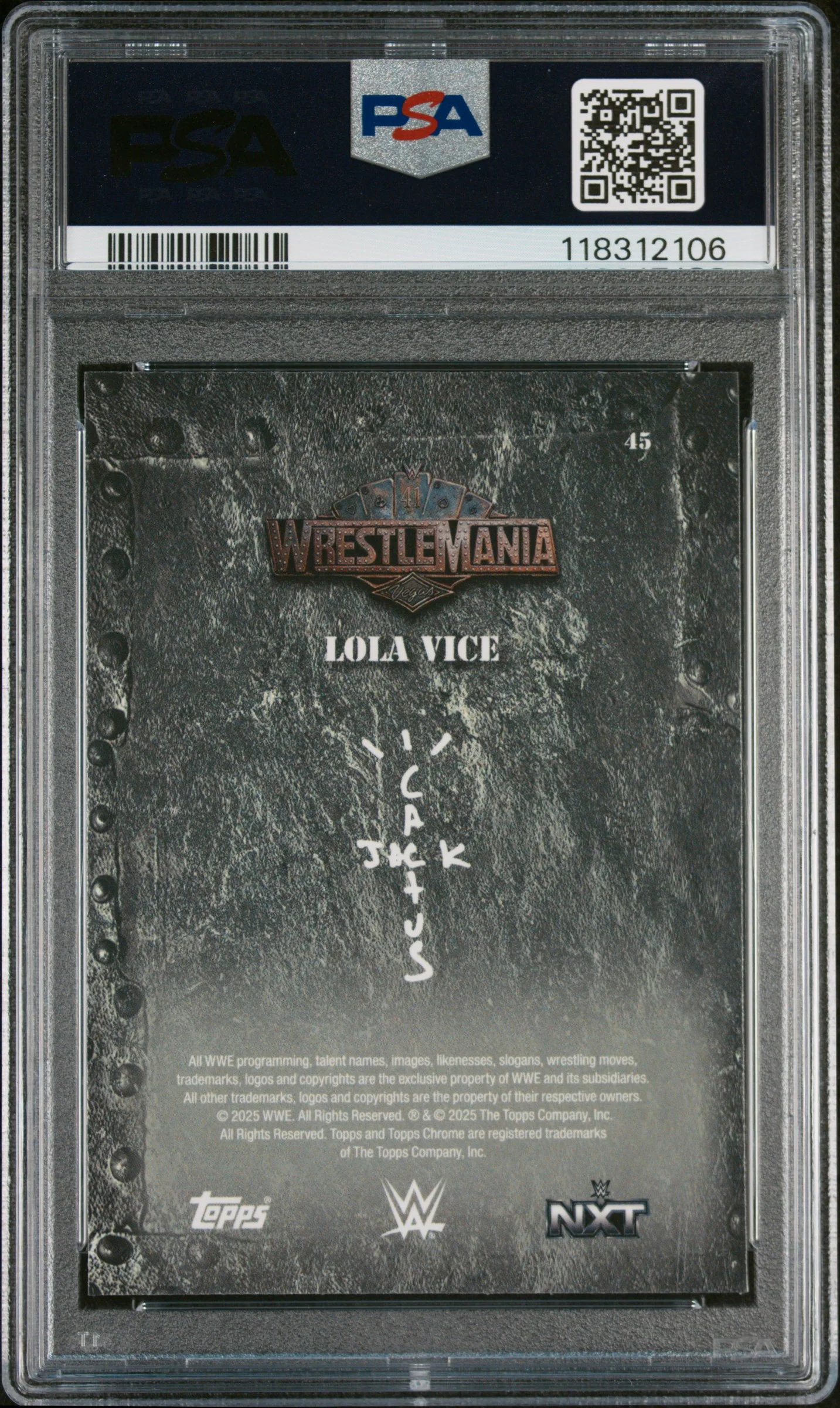 2025 Topps Chrome WWE Cactus Jack X Wrestlemania Lola Vice #45 PSA 10 - Image 2