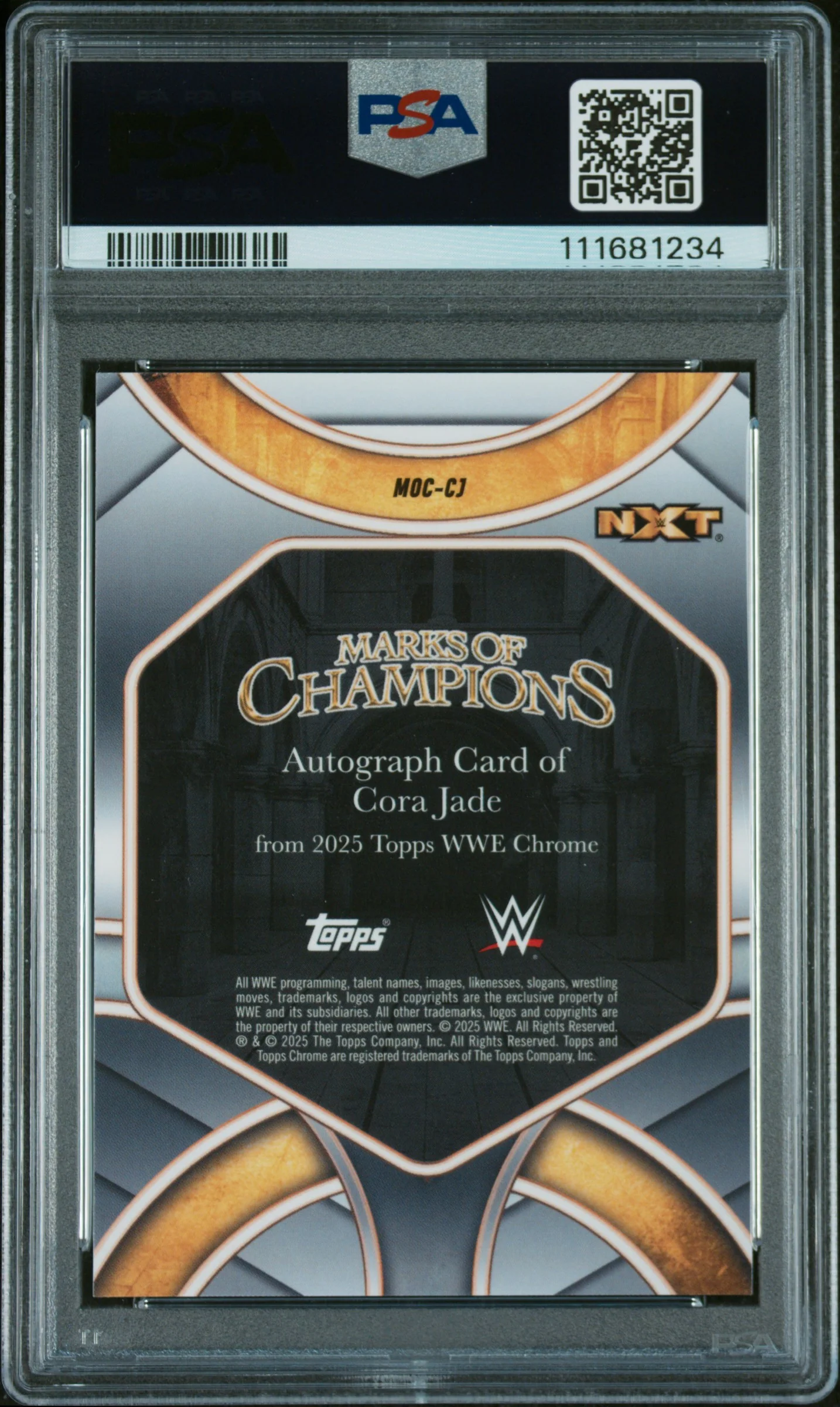 2025 Topps Chrome WWE Marks of Champions Autographs #CJ Cora Jade Gold Refractor PSA 10 - Image 2