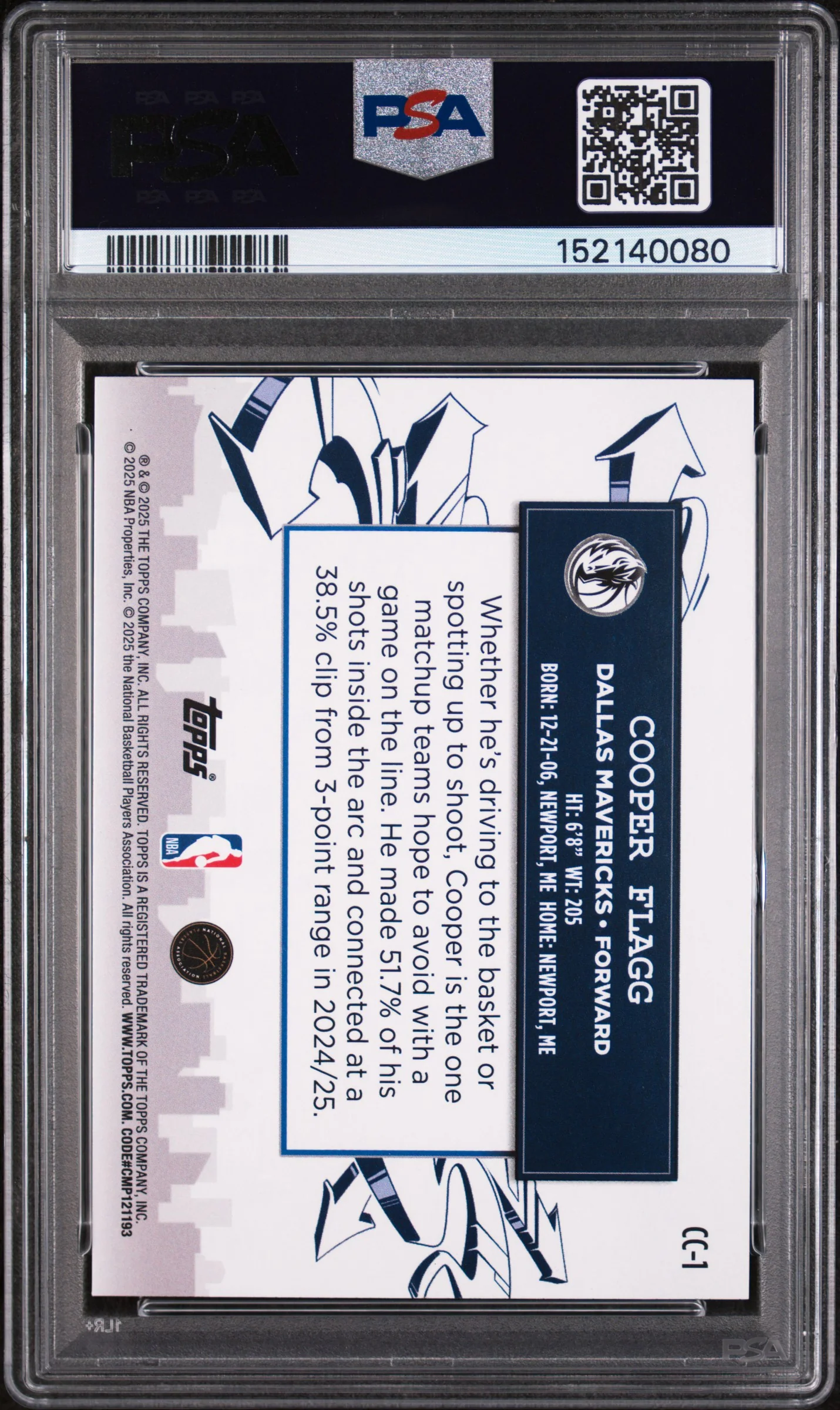 2025 Topps Clutch City Prospects Cooper Flagg #CC-1 PSA 9 - Image 2