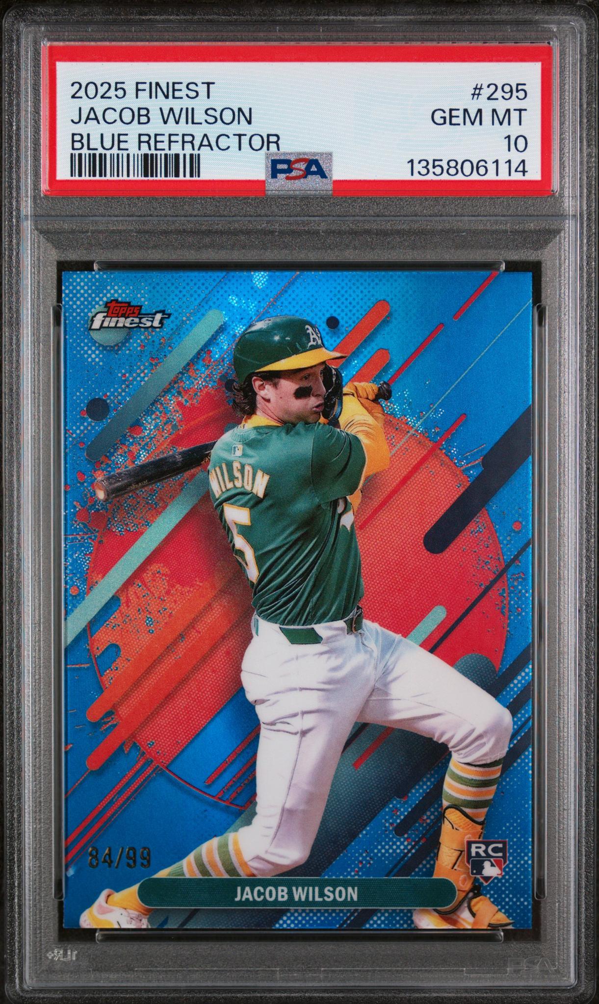 2025 Topps Finest Blue Refractor Jacob Wilson #295 /99 PSA 10