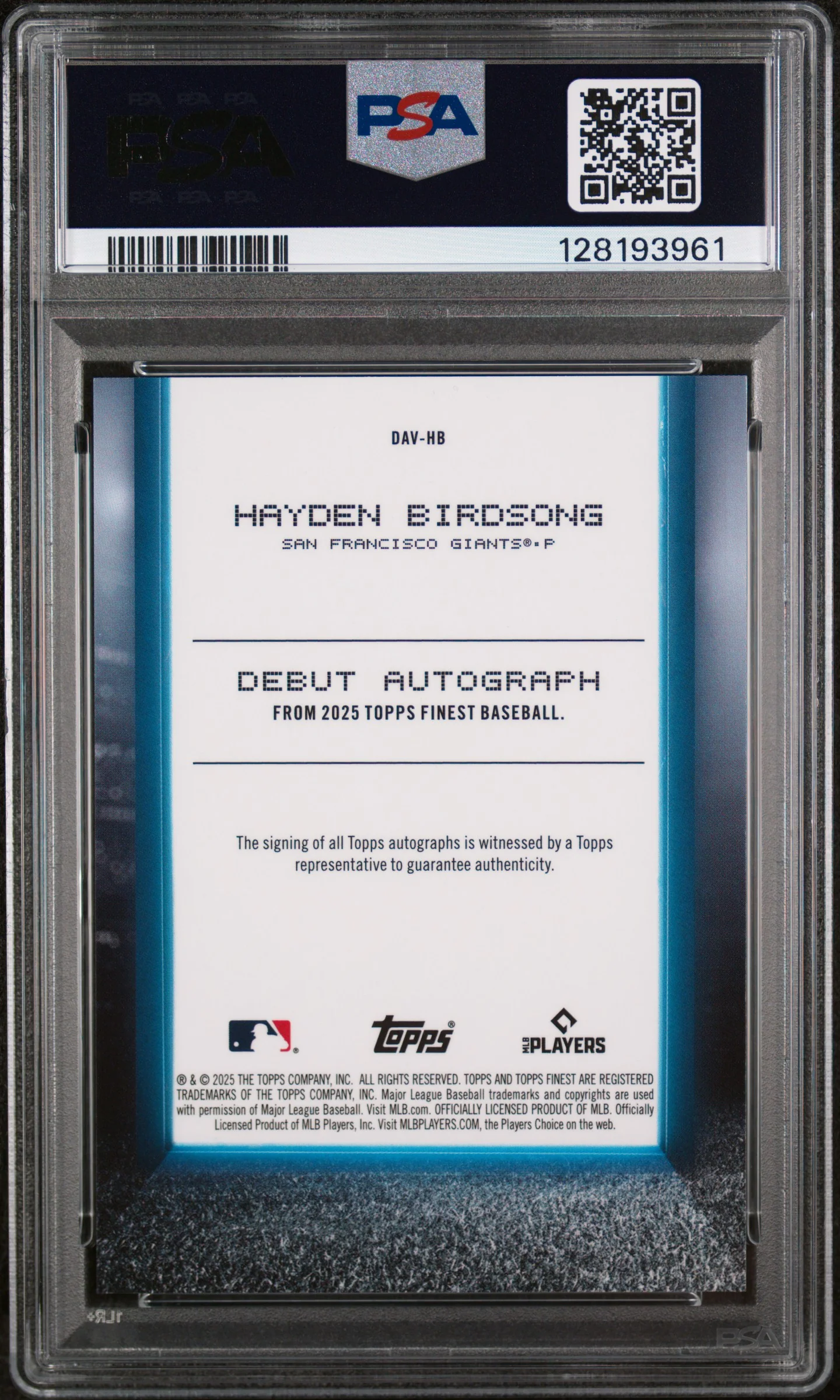2025 Topps Finest Debut Autographs Hayden Birdsong #DAVHB PSA 9 - Image 2