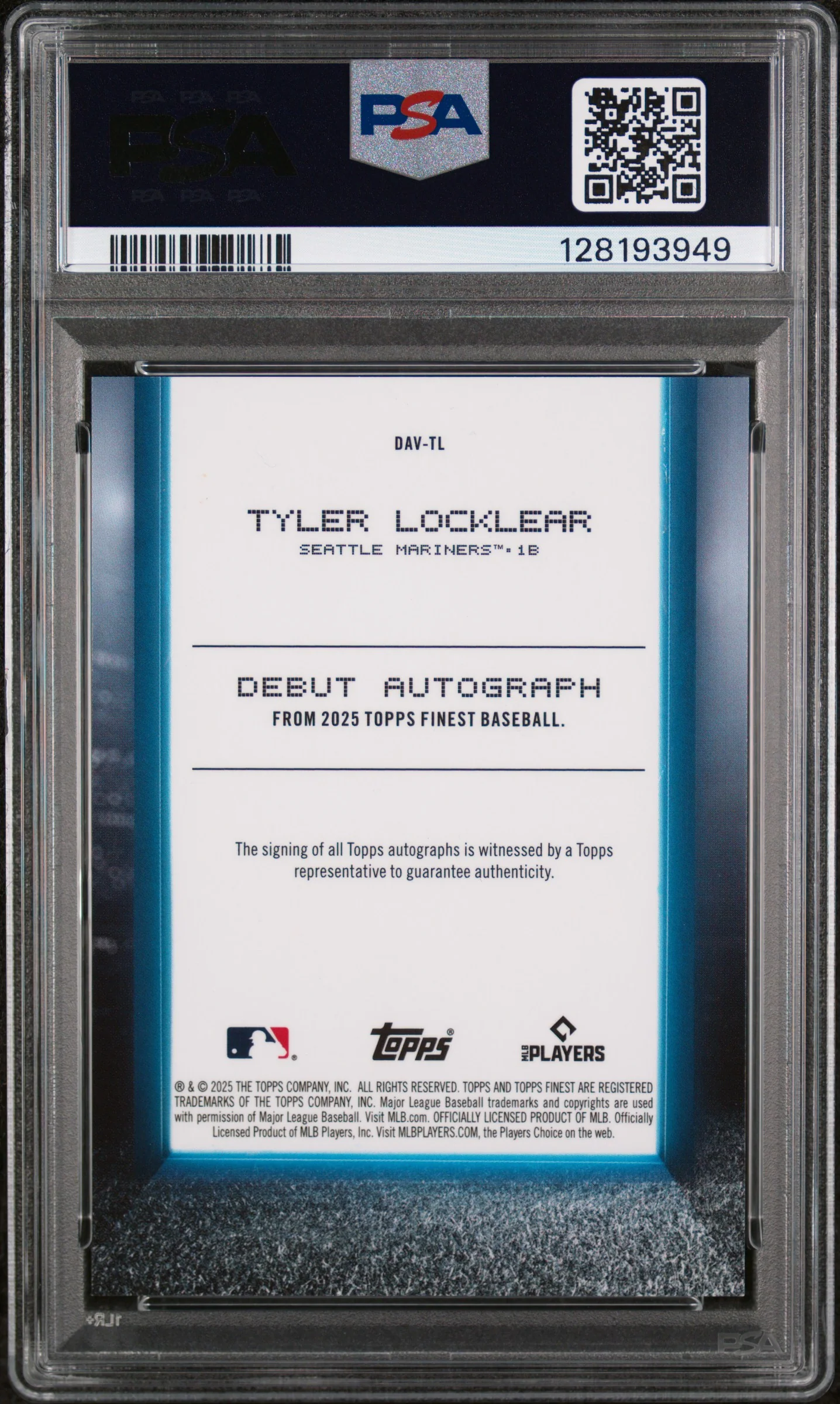 2025 Topps Finest Debut Autographs Red Refractor Tyler Locklear #DAVTL /5 PSA 9 - Image 2