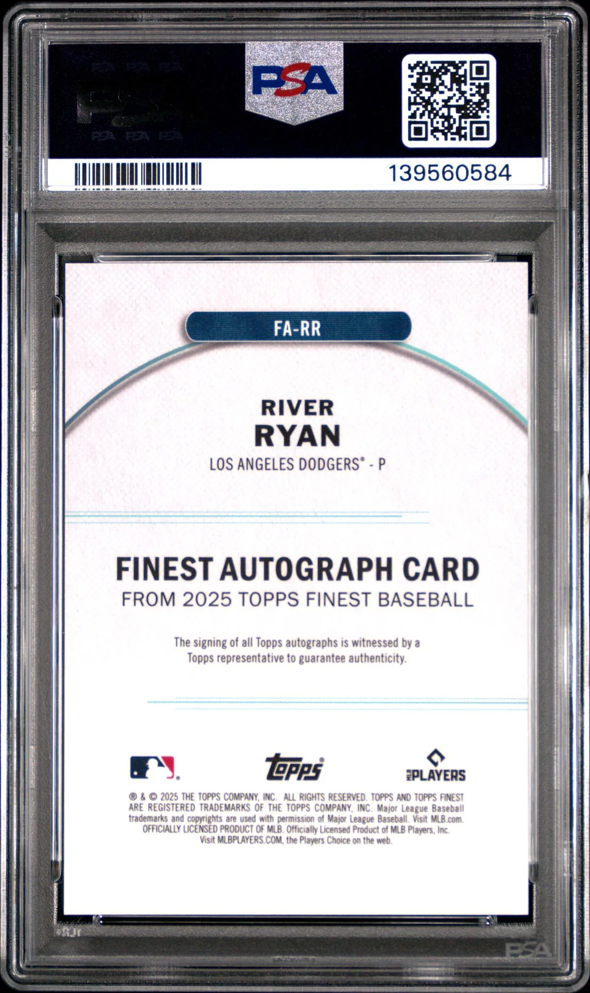 2025 Topps Finest Finest Autographs Green Refractor River Ryan #RR /75 PSA 9 - Image 2