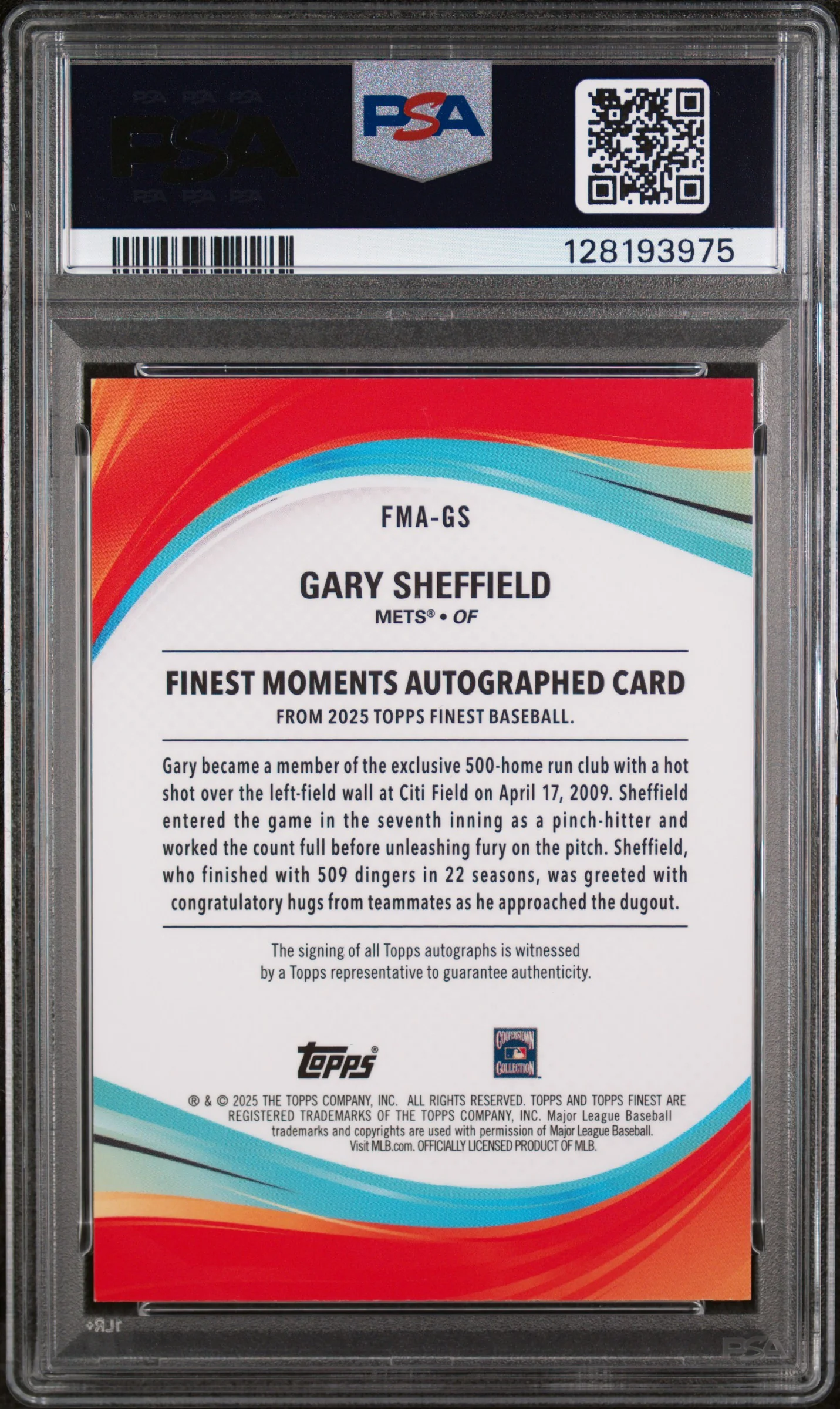 2025 Topps Finest Finest Moments Autographs Green Refractor Gary Sheffield #FMAGS /75 PSA 9 - Image 2