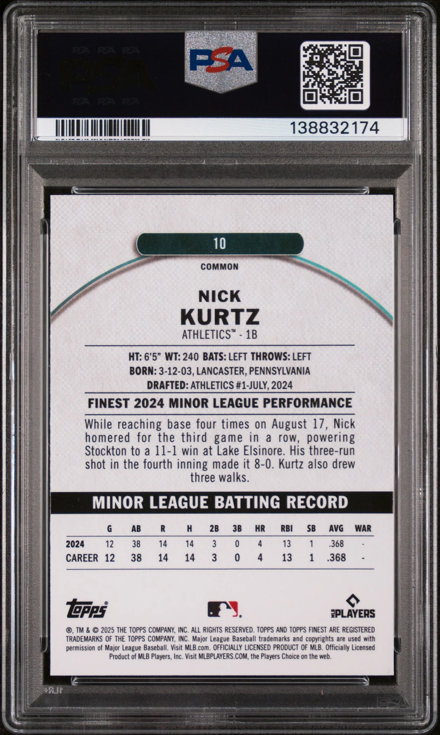 2025 Topps Finest Nick Kurtz #10 PSA 9 - Image 2