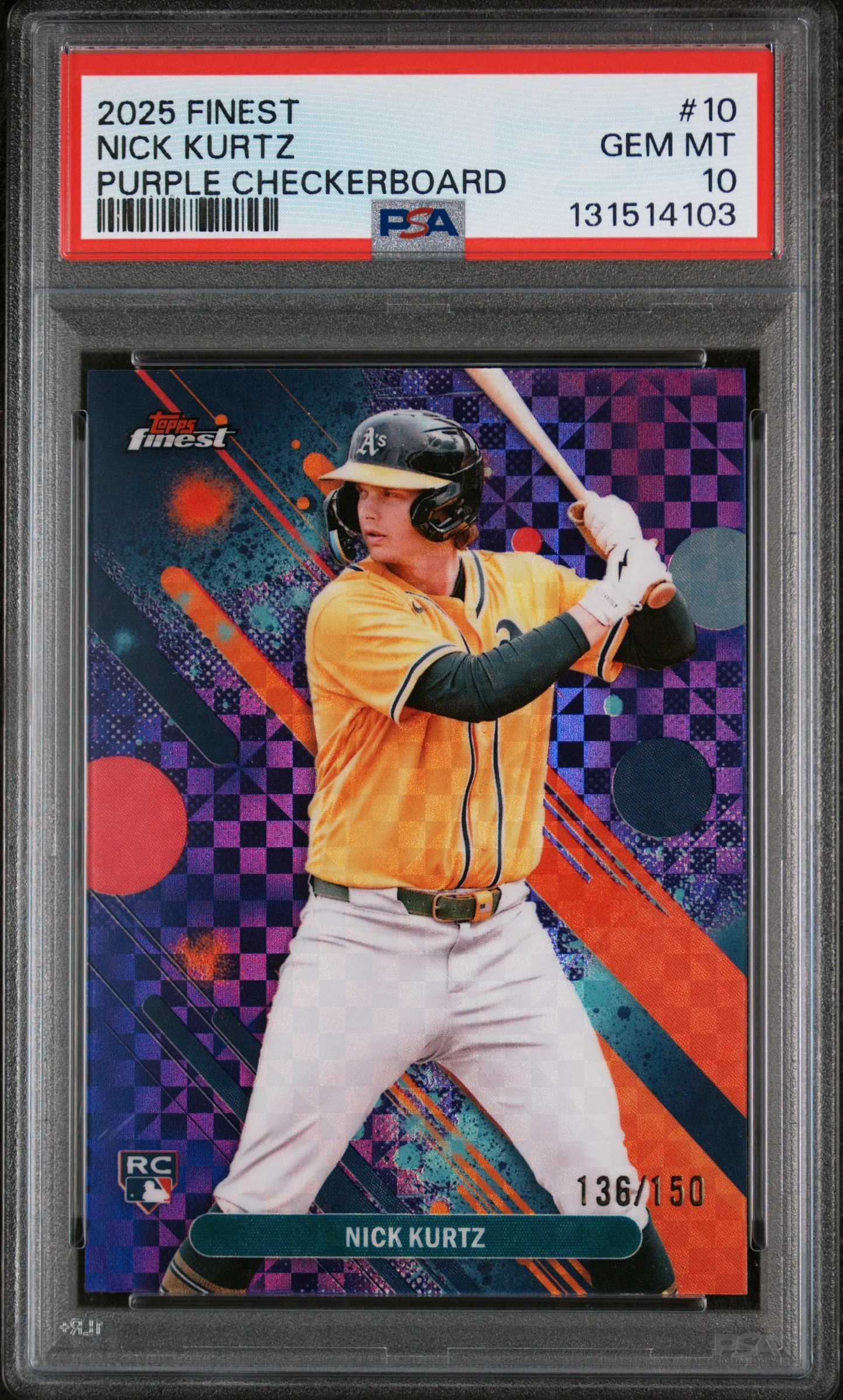 2025 Topps Finest Purple Checkerboard Nick Kurtz #10 /150 PSA 10