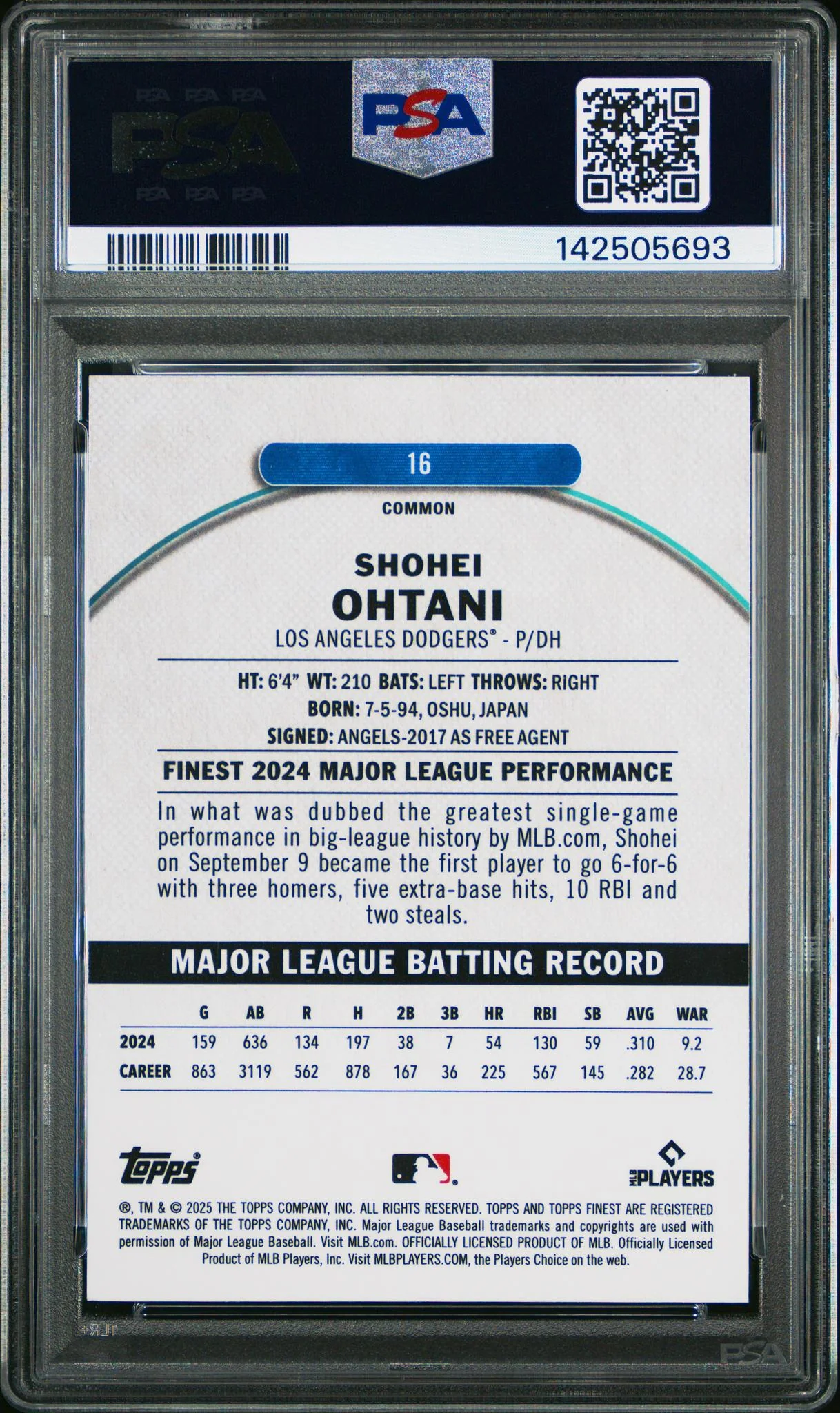 2025 Topps Finest Shohei Ohtani #16 PSA 10 - Image 2