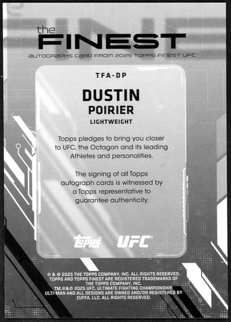 2025 Topps Finest UFC the Finest Autographs Dustin Poirier - Image 2