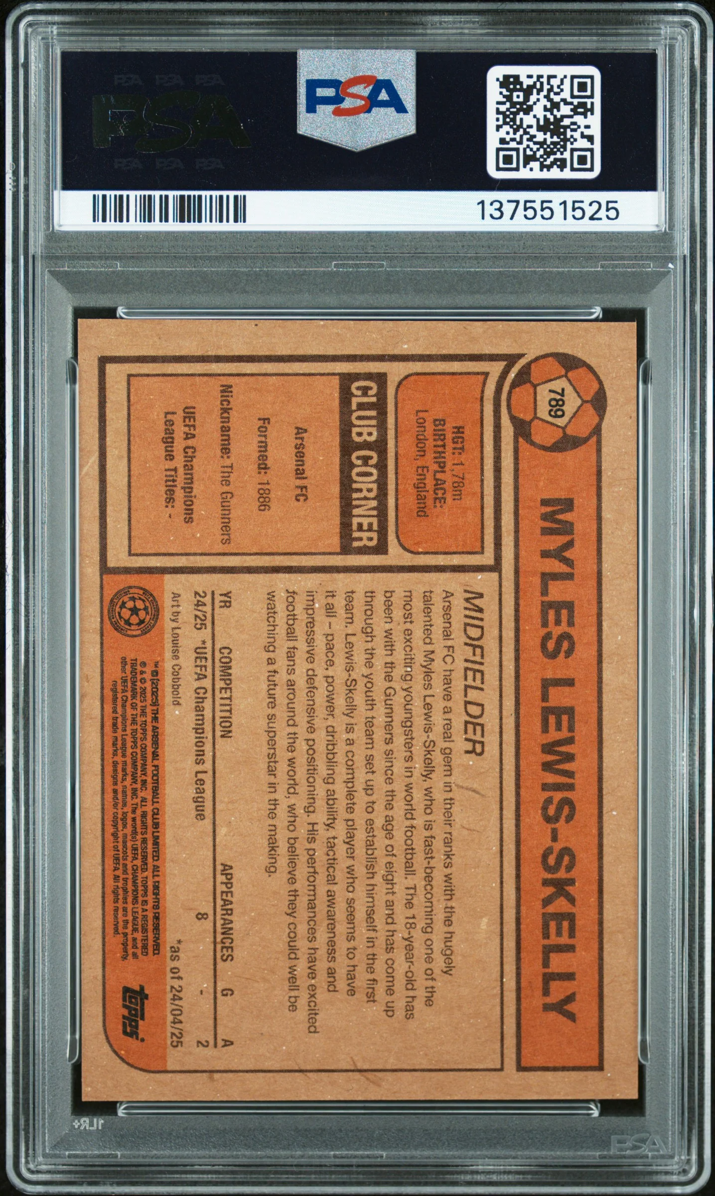 2025 Topps Living UEFA Champions League Myles Lewis Skelly #789 PSA 9 - Image 2