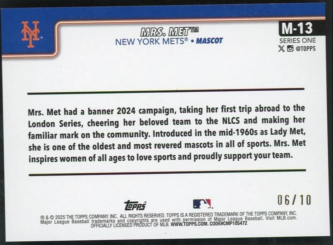 2025 Topps Mrs. Met Black Foil /10 - Image 2