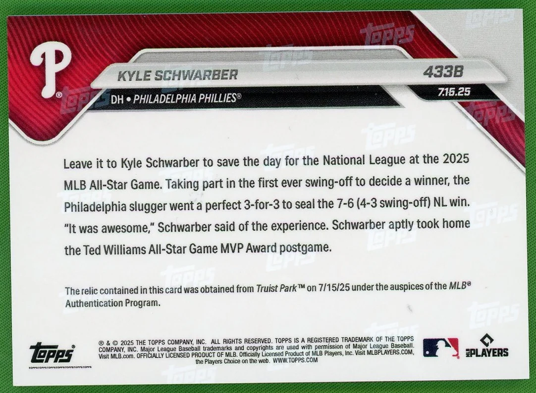 2025 Topps Now 433B Kyle Schwarber All-Star Game /49 VG Philadelphia Phillies - Image 2