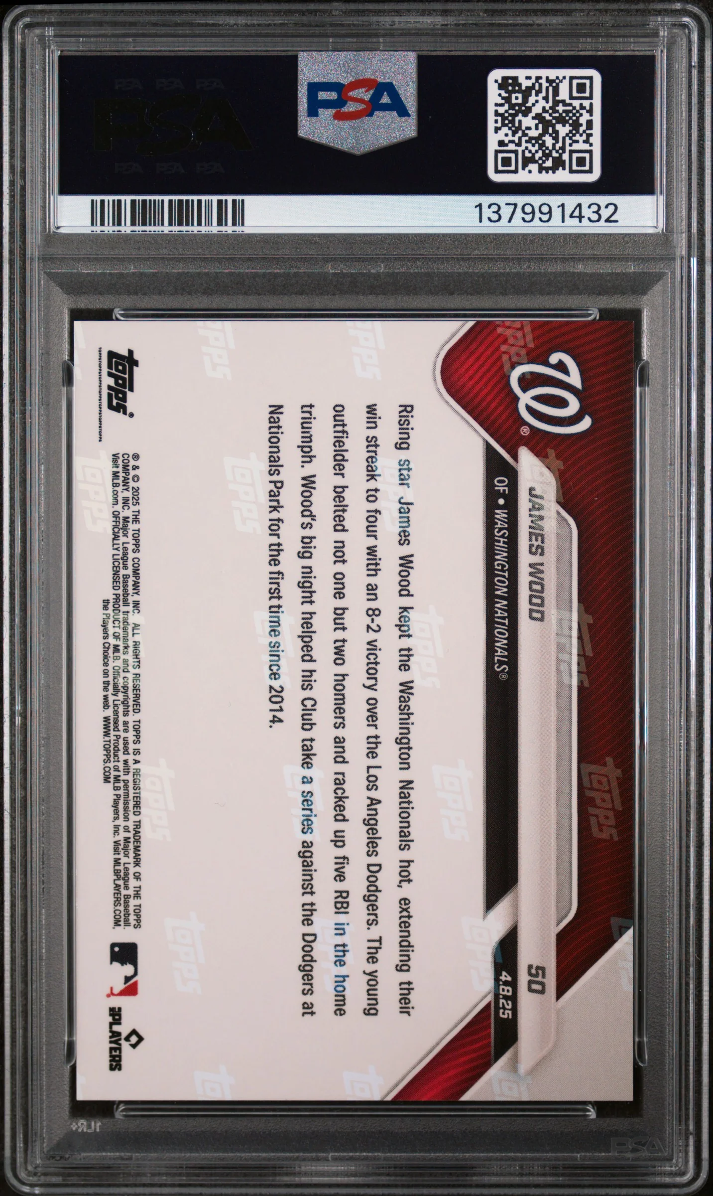 2025 Topps Now Gold Foil James Wood #50 /50 PSA 9 - Image 2