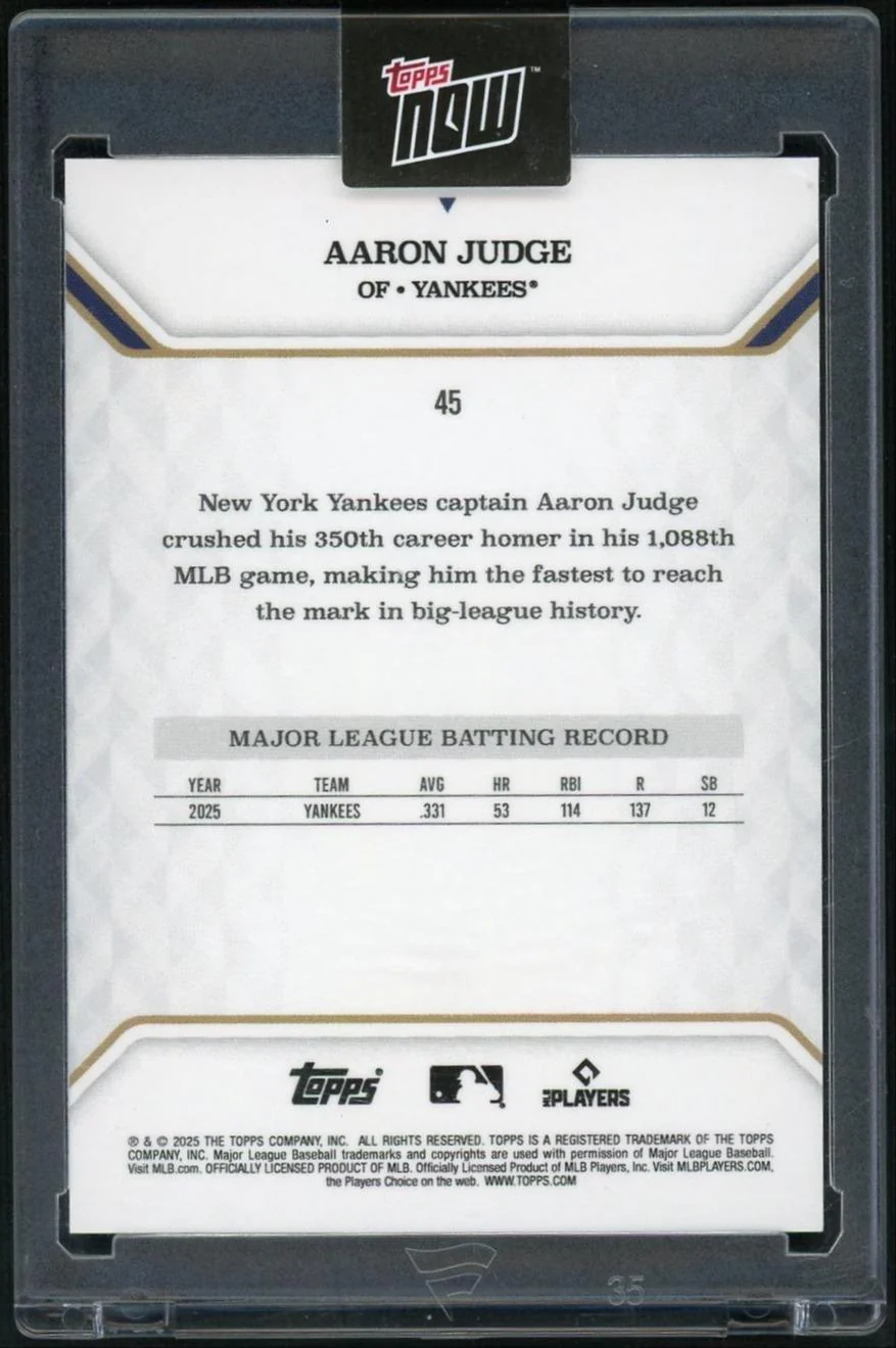 2025 Topps Now MLB MVP Collection 45 Aaron Judge /75 - Image 2