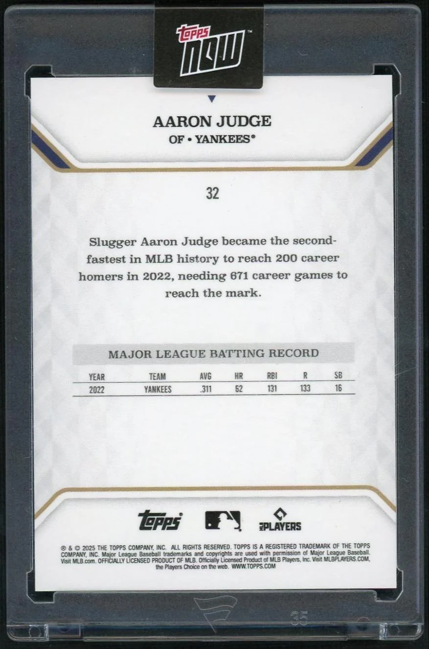 2025 Topps Now MVP Collection 32 Aaron Judge Gold Foil /50 - Image 2