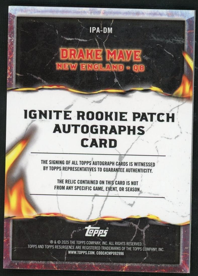 2025 Topps Resurgence Ignite Drake Maye #IPA-DM RC RPA /125 - Image 2