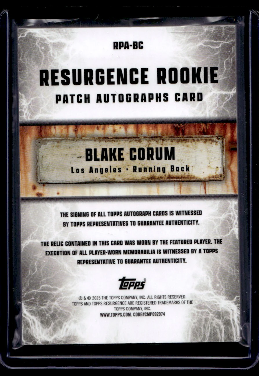 2025 Topps Resurgence Rookie Patch Autographs Blake Corum #RPA-BC RC RPA /75 - Image 2