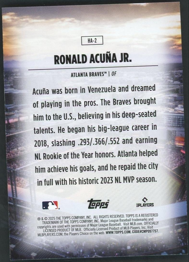 2025 Topps Series 1 Home Field Advantage Ronald Acuna Jr - Image 2