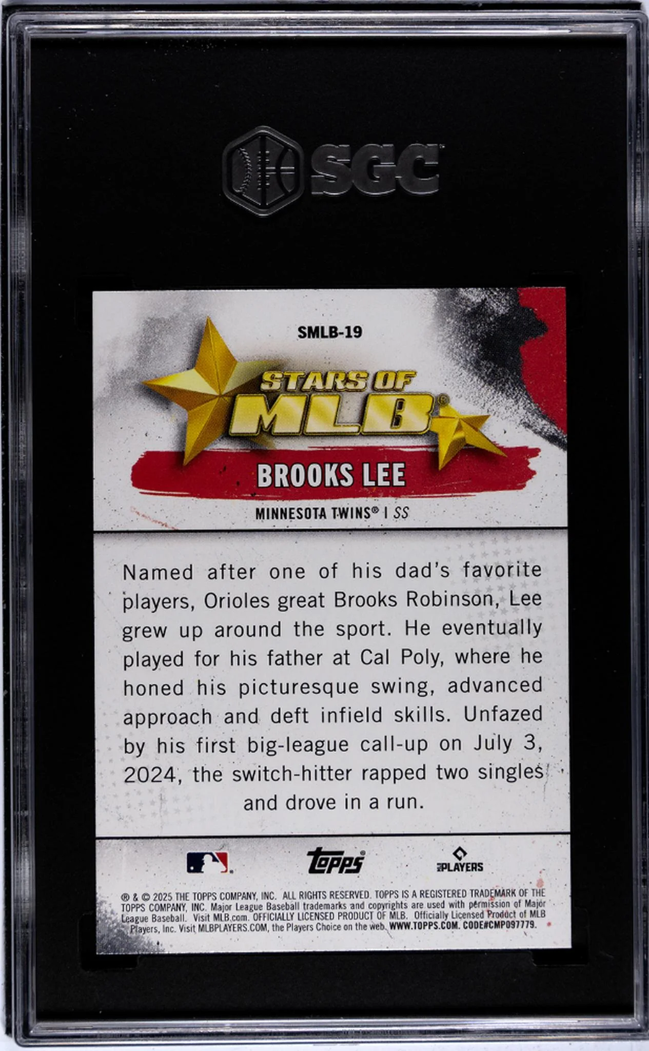 2025 Topps Series 1 Stars of MLB Brooks Lee #SMLB-19 RC SGC 10 - Image 2