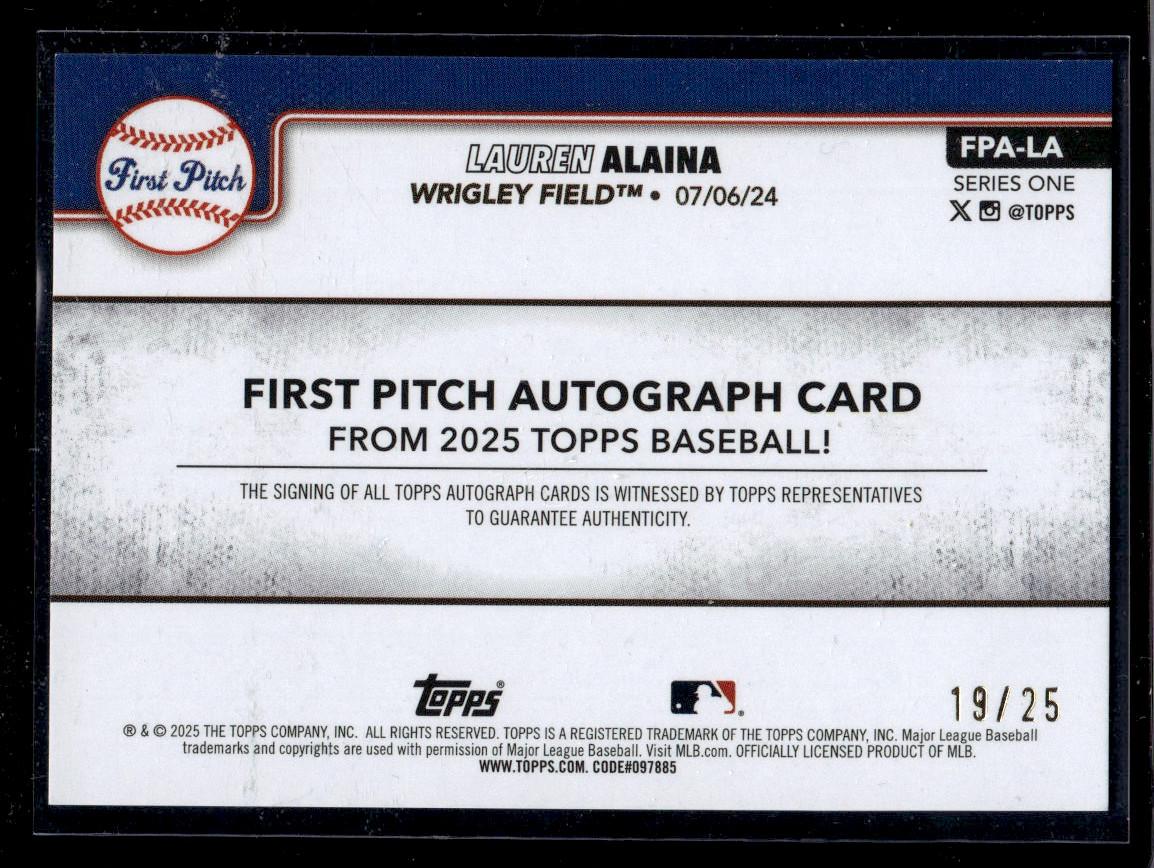 2025 Topps Series One First Pitch Lauren Alaina #FPA-LA Auto /25 - Image 2