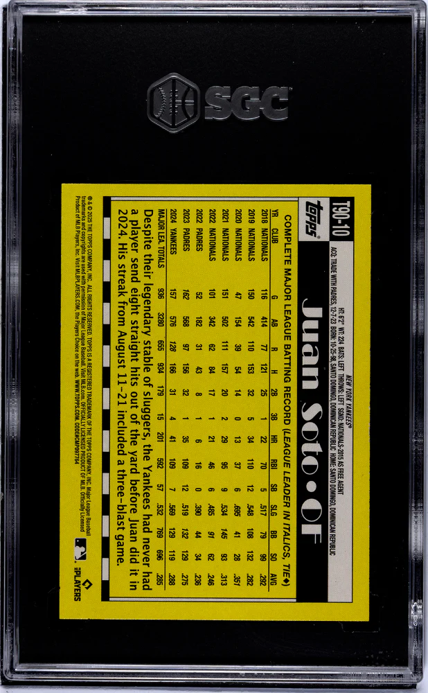 2025 Topps #T90-10 Juan Soto '90 SGC 9 - Image 2