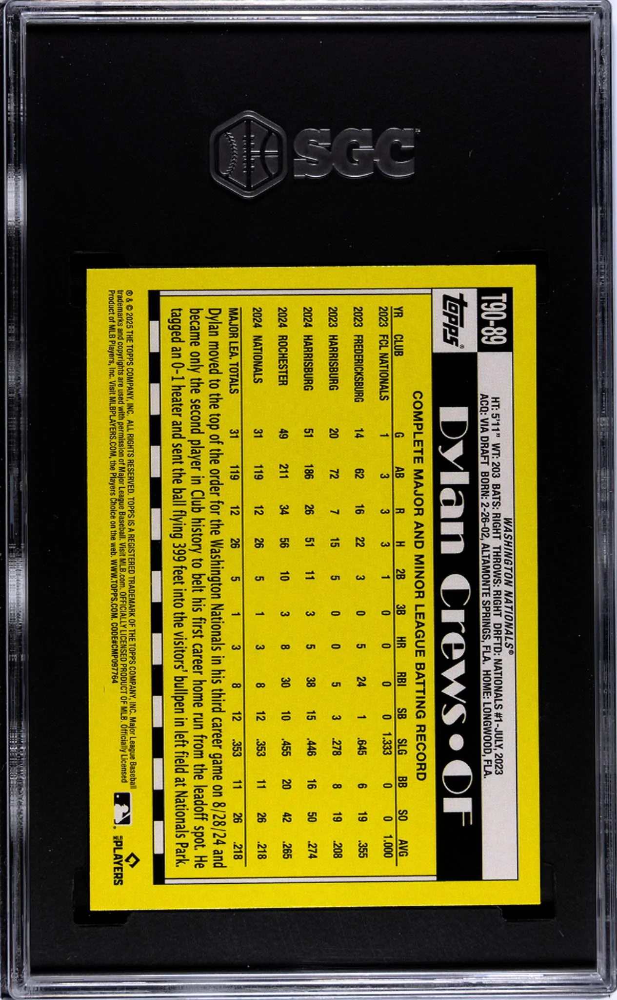 2025 Topps #T90-89 Dylan Crews '90 Design SGC 9.5 - Image 2